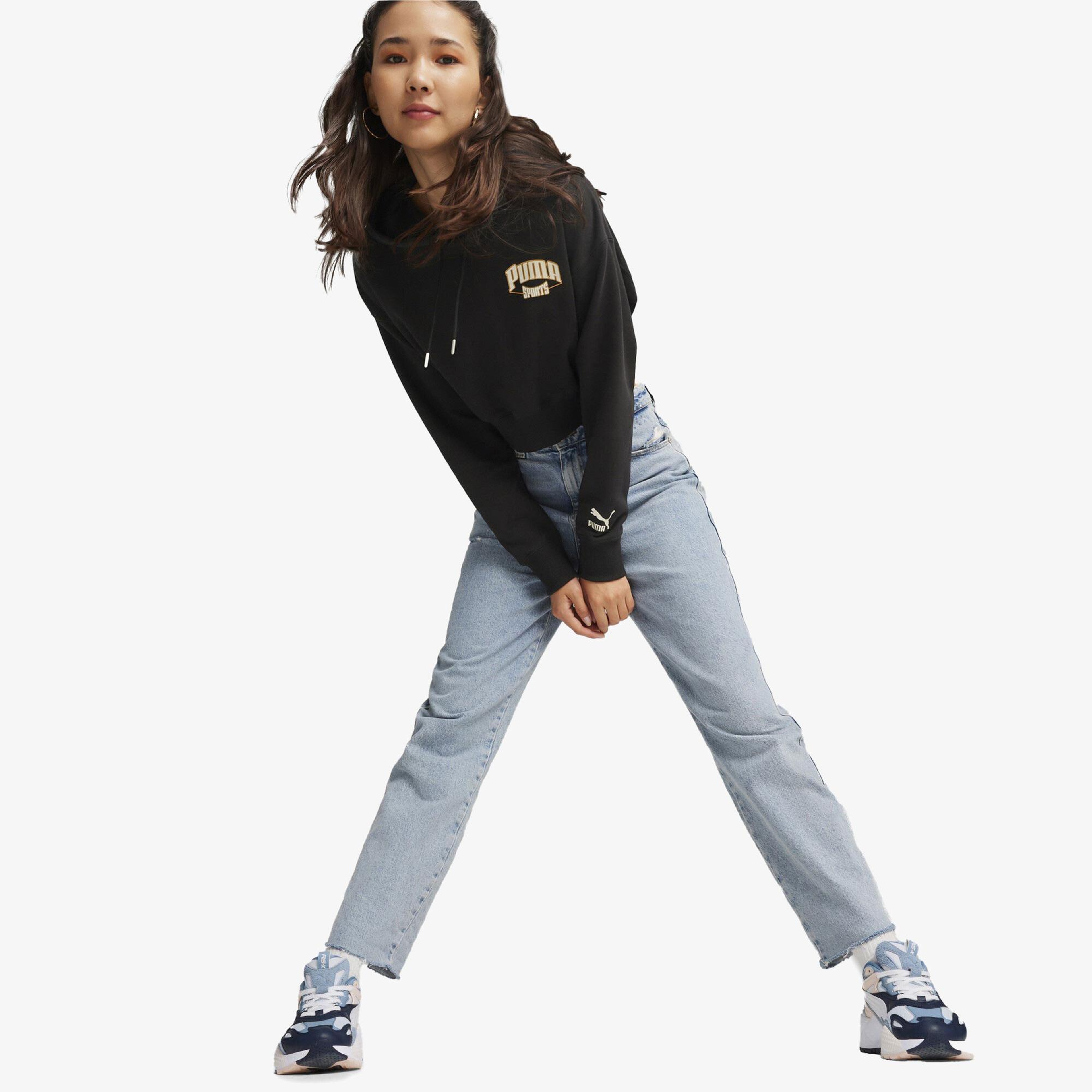 Puma Team Cropped Kadın Siyah Hoodie