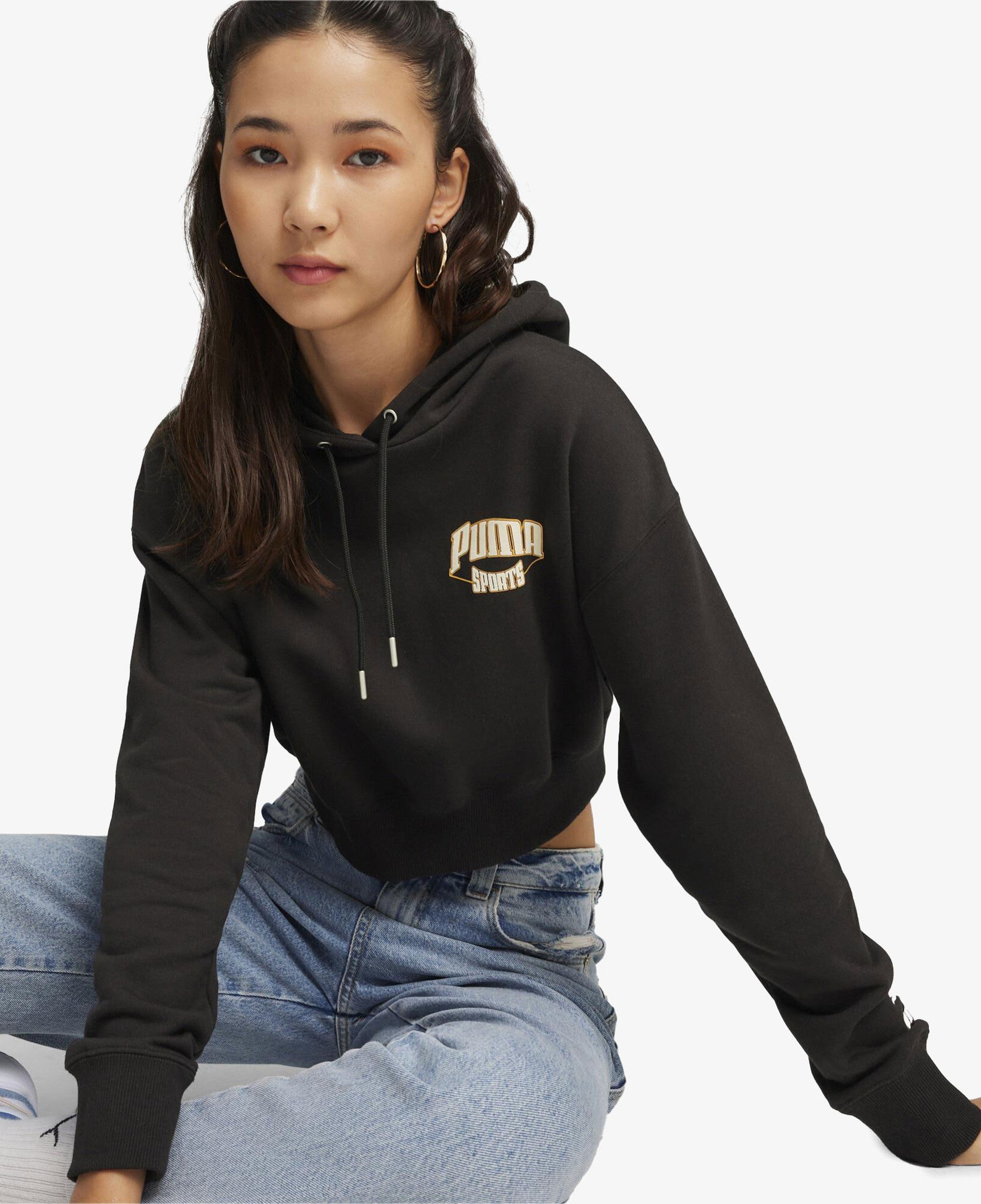 Puma Team Cropped Kadın Siyah Hoodie