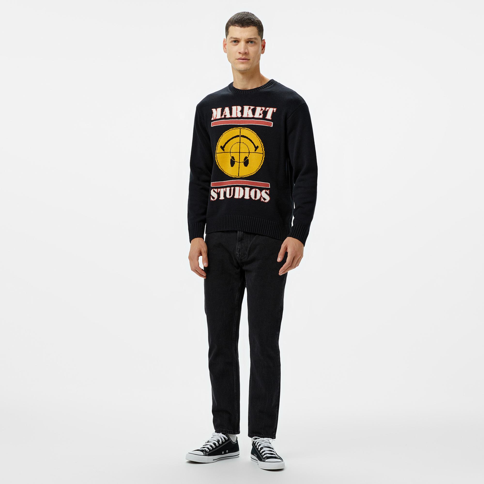 Market Smiley Focus ter Erkek Siyah Sweatshirt