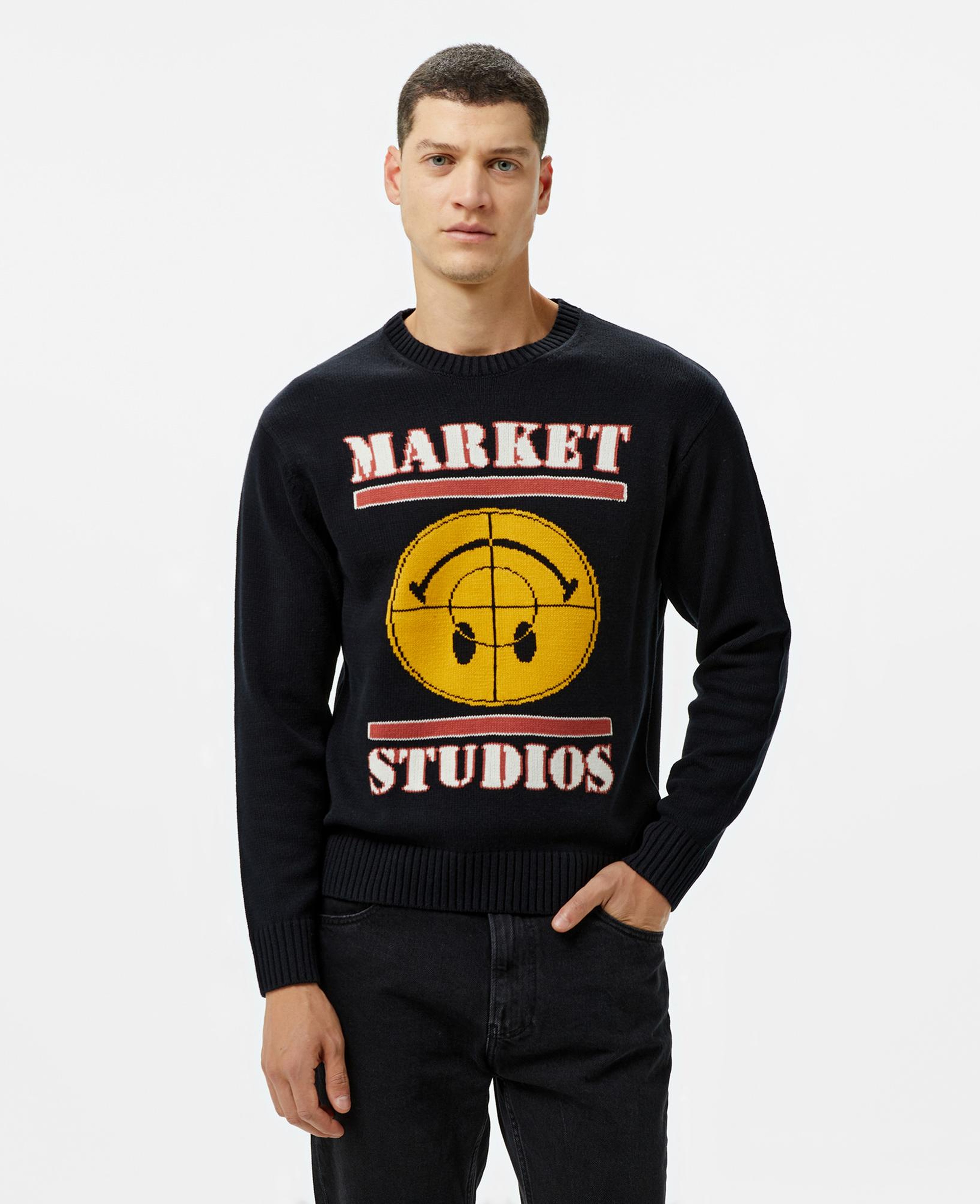 Market Smiley Focus ter Erkek Siyah Sweatshirt