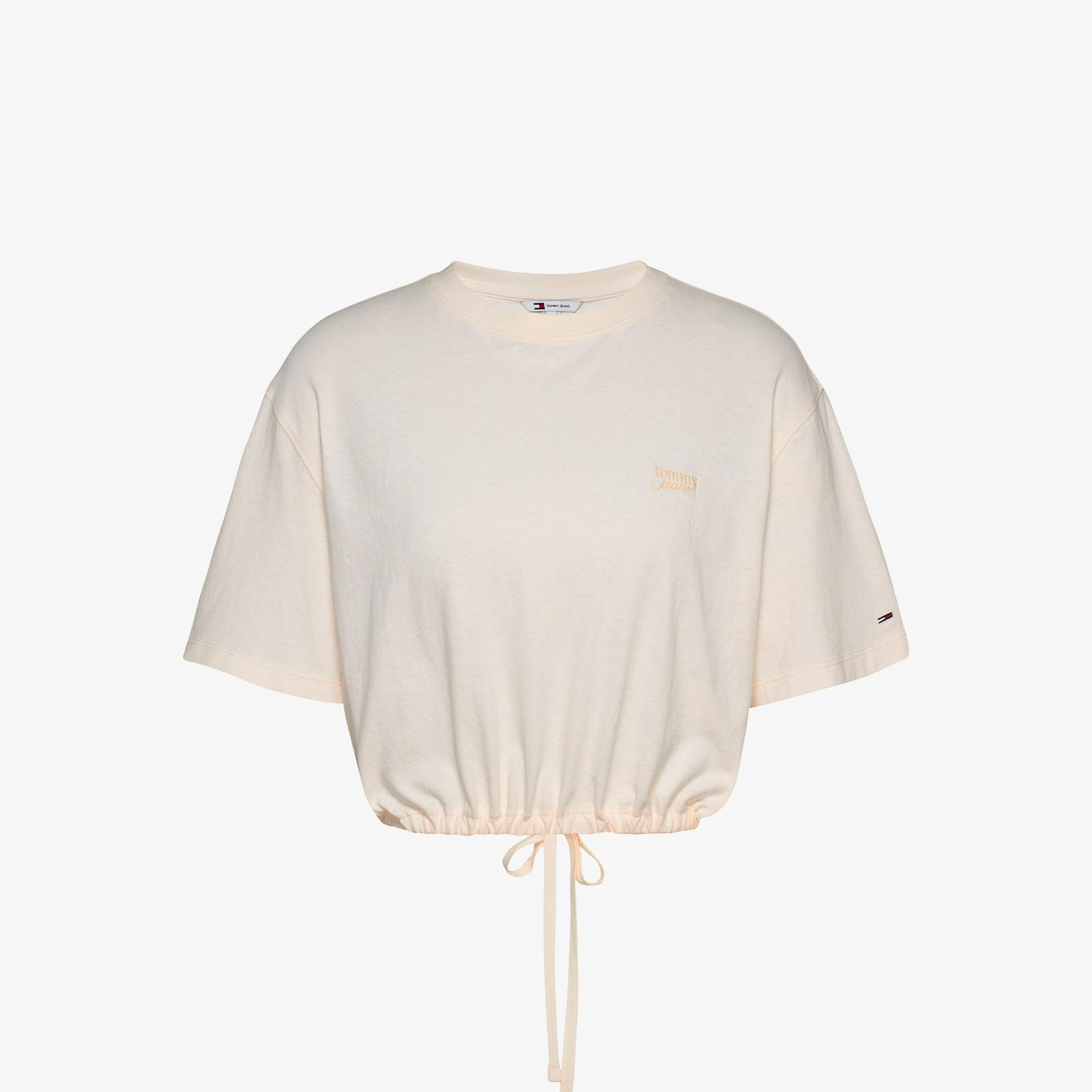 Tommy Jeans Cropped Gmd Script Open Back Kadın Beyaz T-Shirt