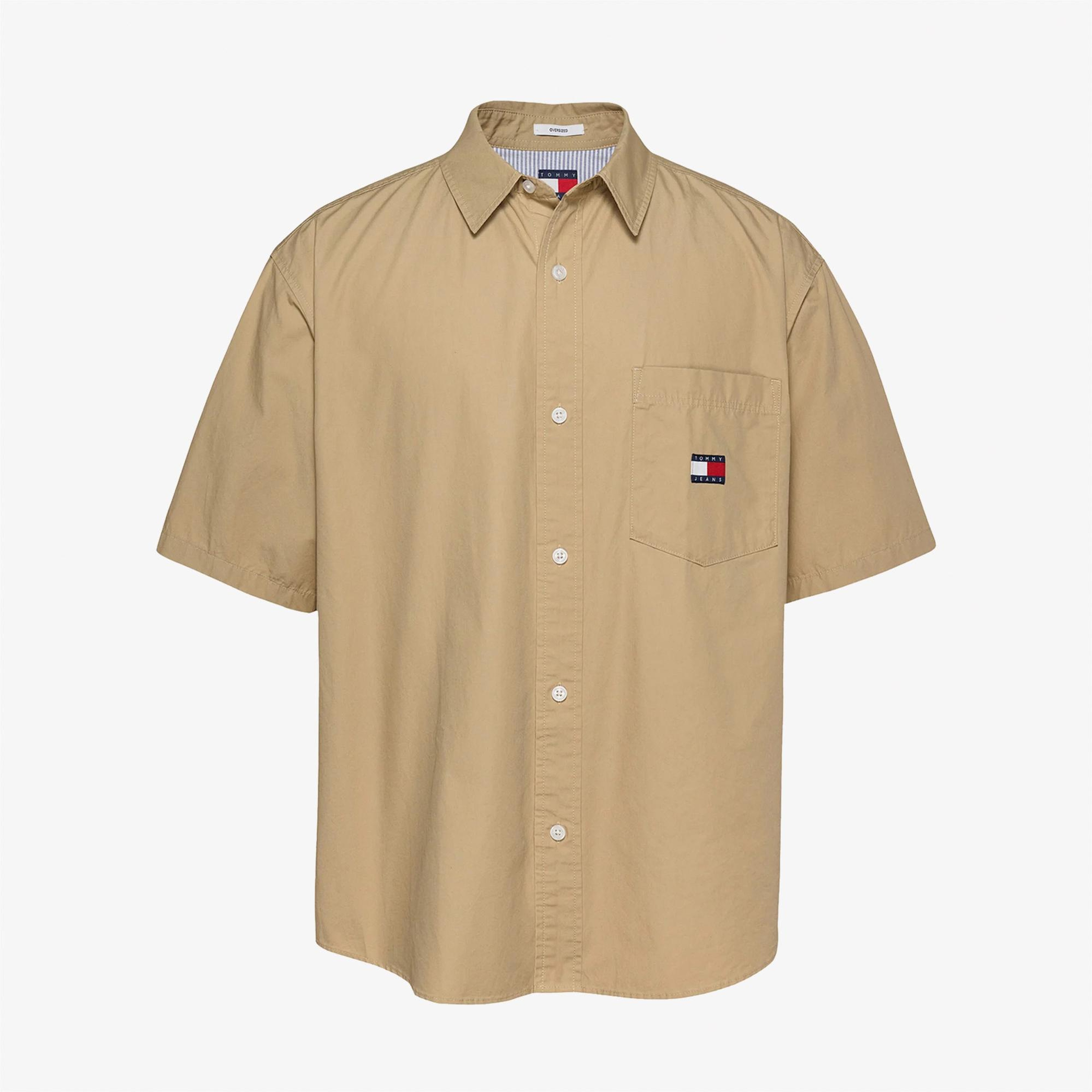 Tommy Jeans Popplin Erkek Bej Gömlek