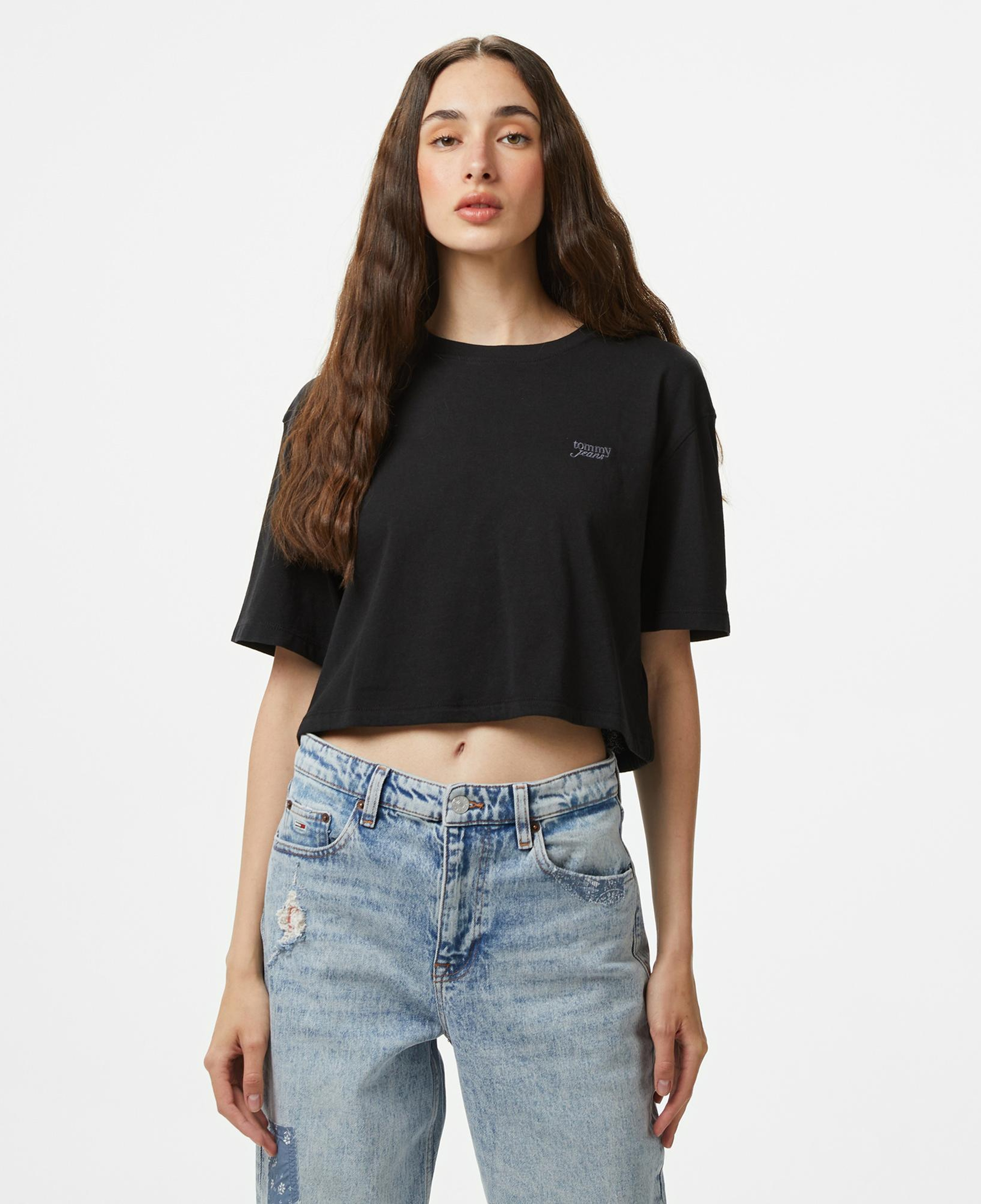 Tommy Jeans Cropped Gmd Script Open Back Kadın Siyah T-Shirt
