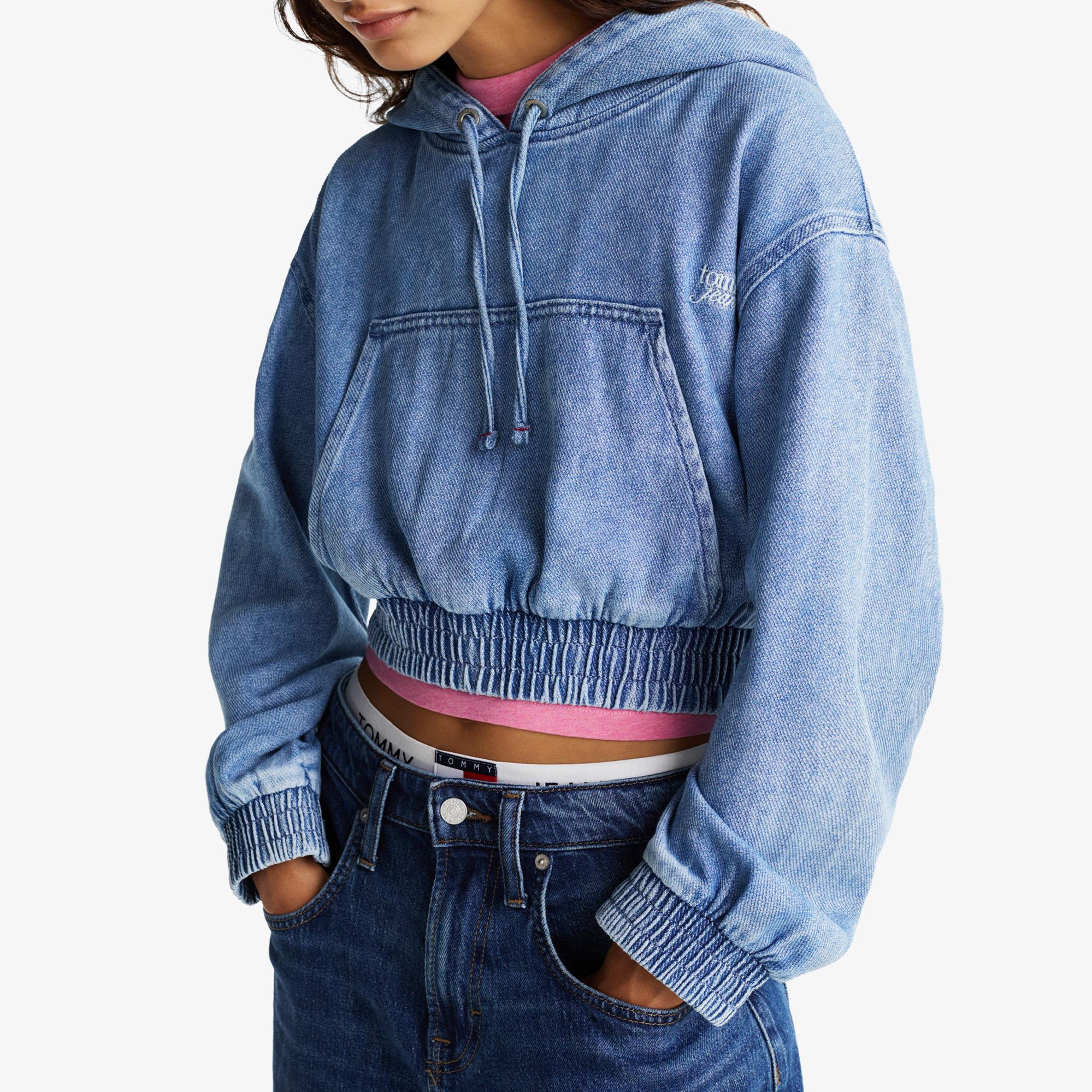 Tommy Hilfiger Tjw Denim Cropped Kadın Mavi Hoodie
