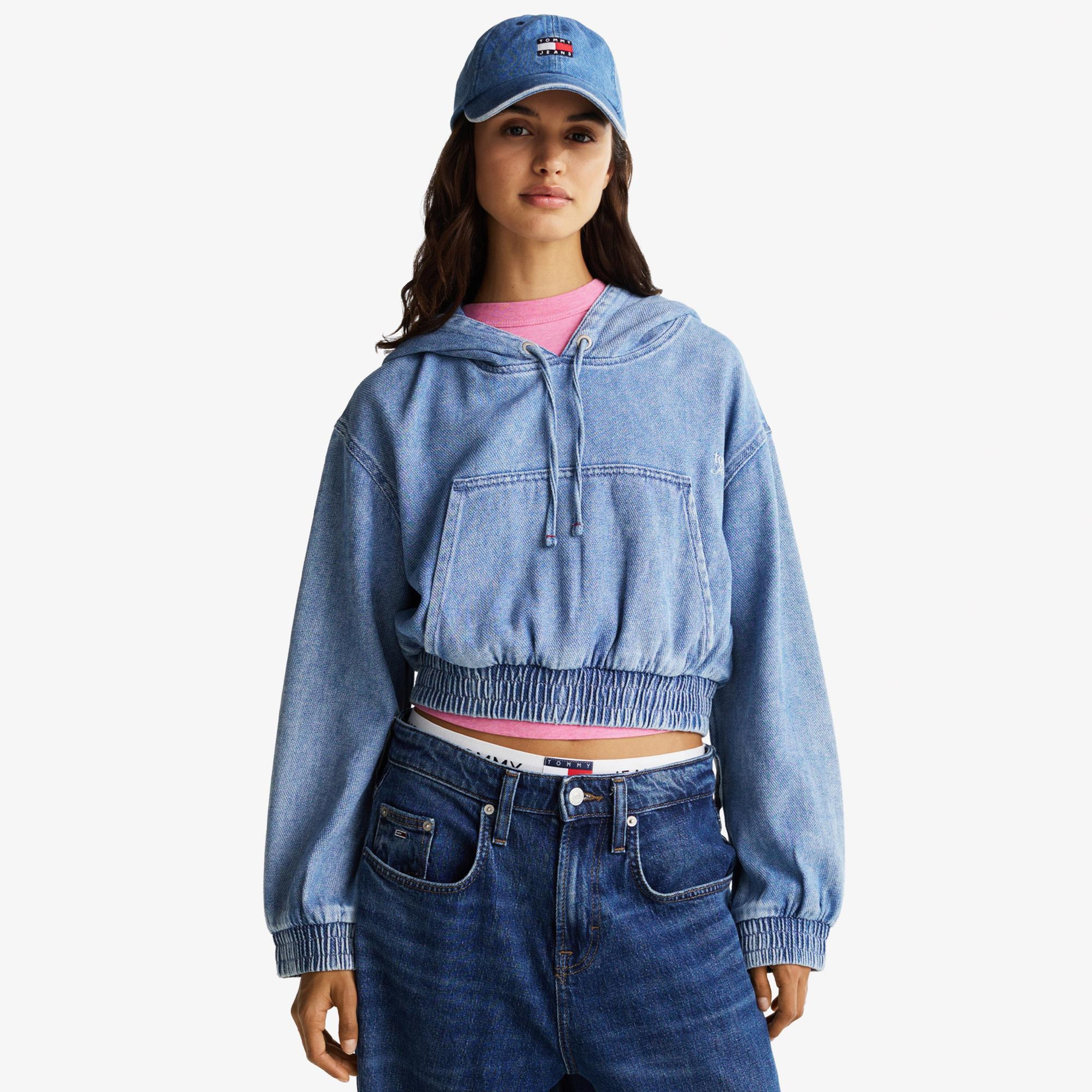 Tommy Hilfiger Tjw Denim Cropped Kadın Mavi Hoodie