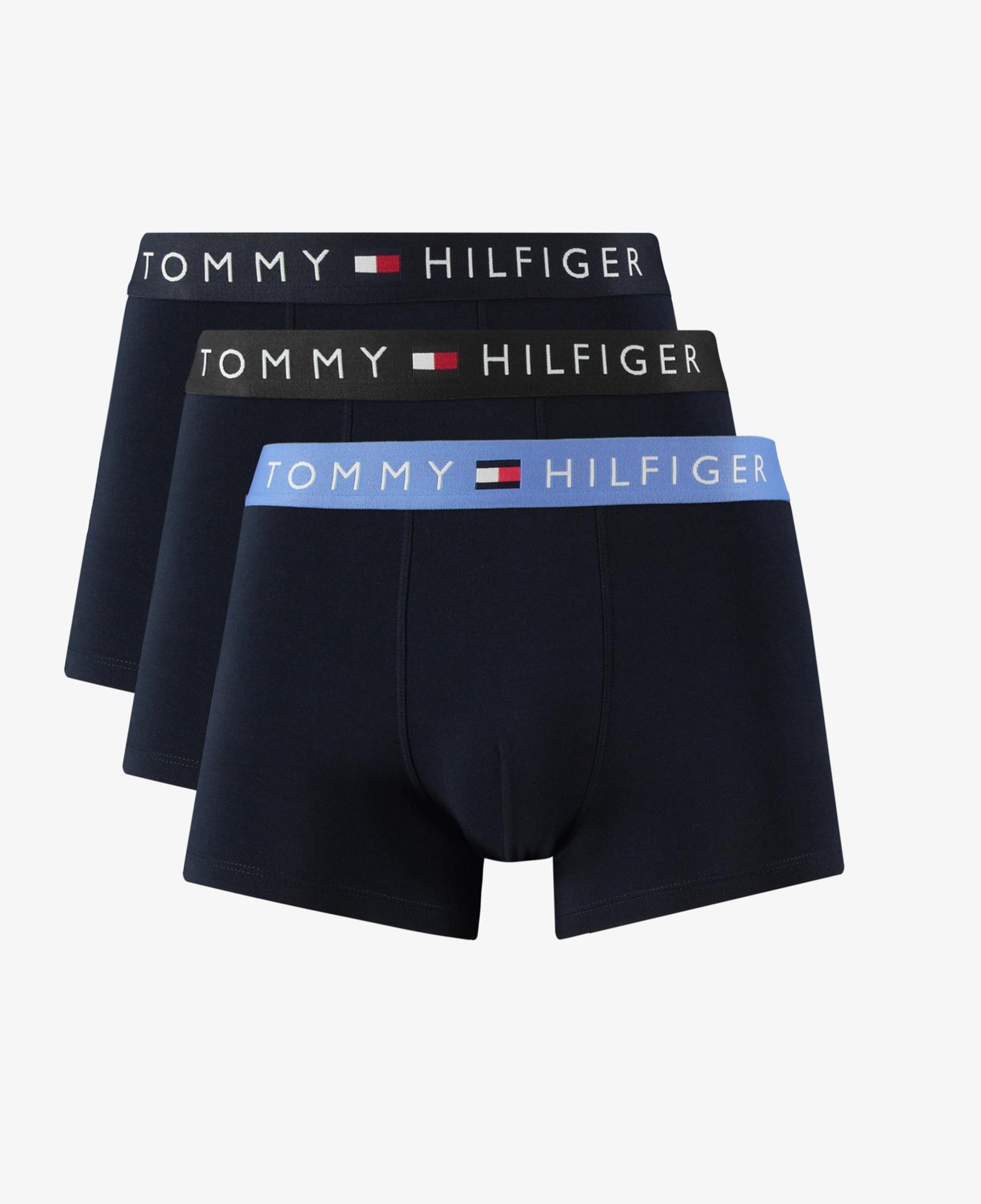 Tommy Hilfiger Trunk 3'lü Erkek Siyah Renkli Bantlı Boxer