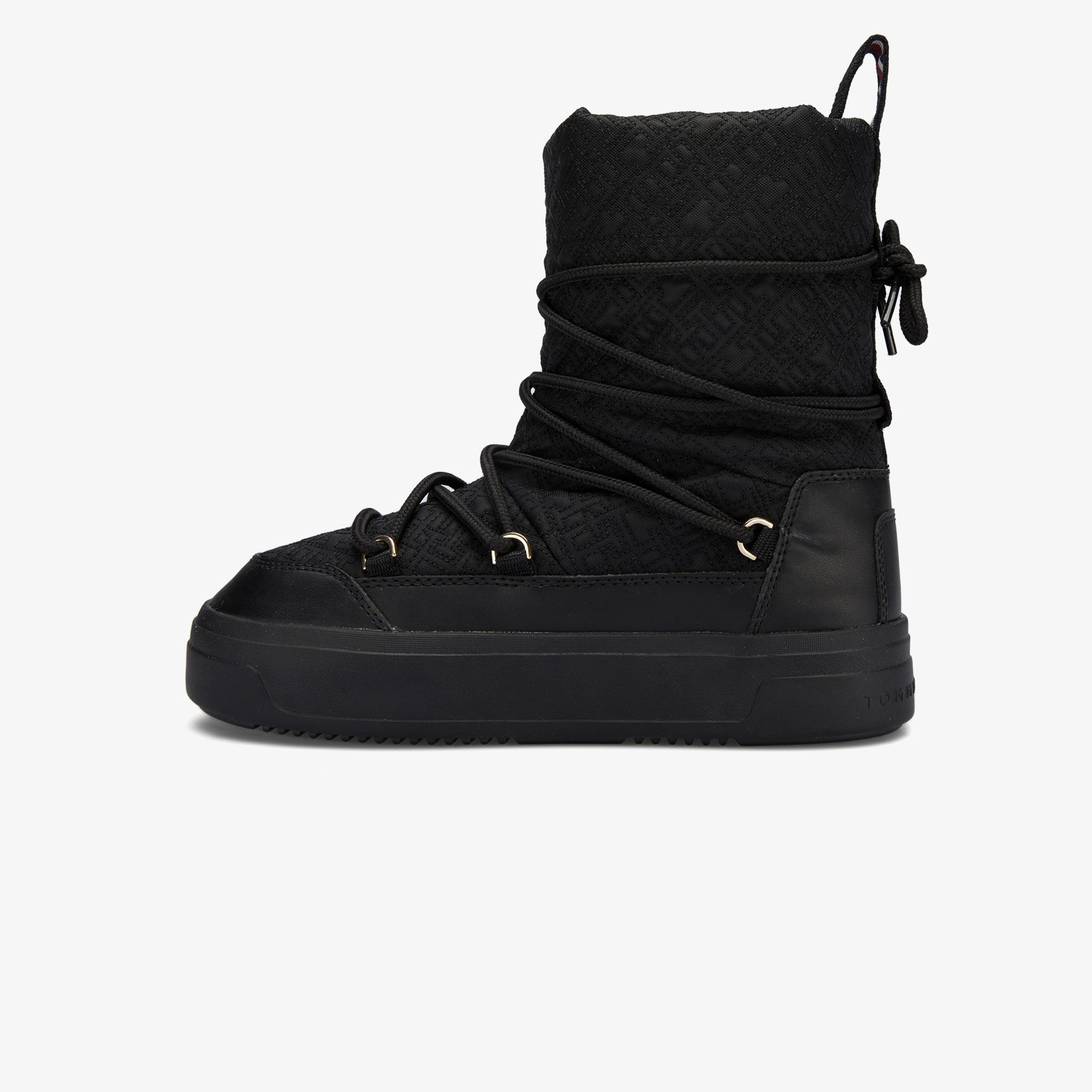 Tommy Hilfiger Lace-Up Monogram Kadın Siyah Bot