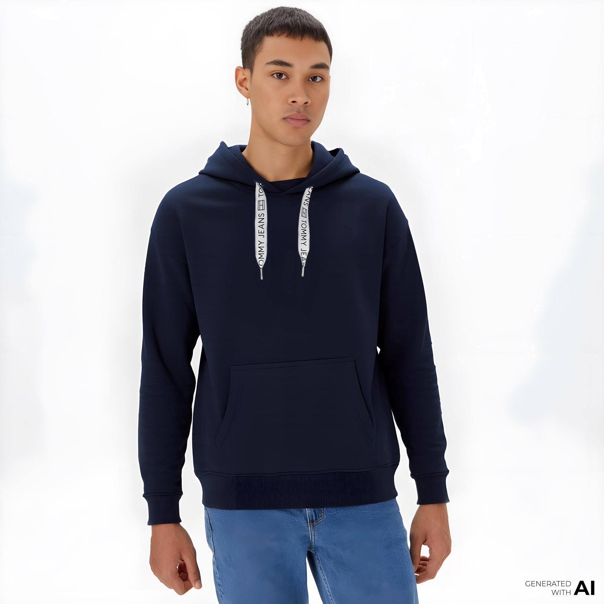 Tommy Jeans Logo Drawcord Kadın Mavi Sweatshirt