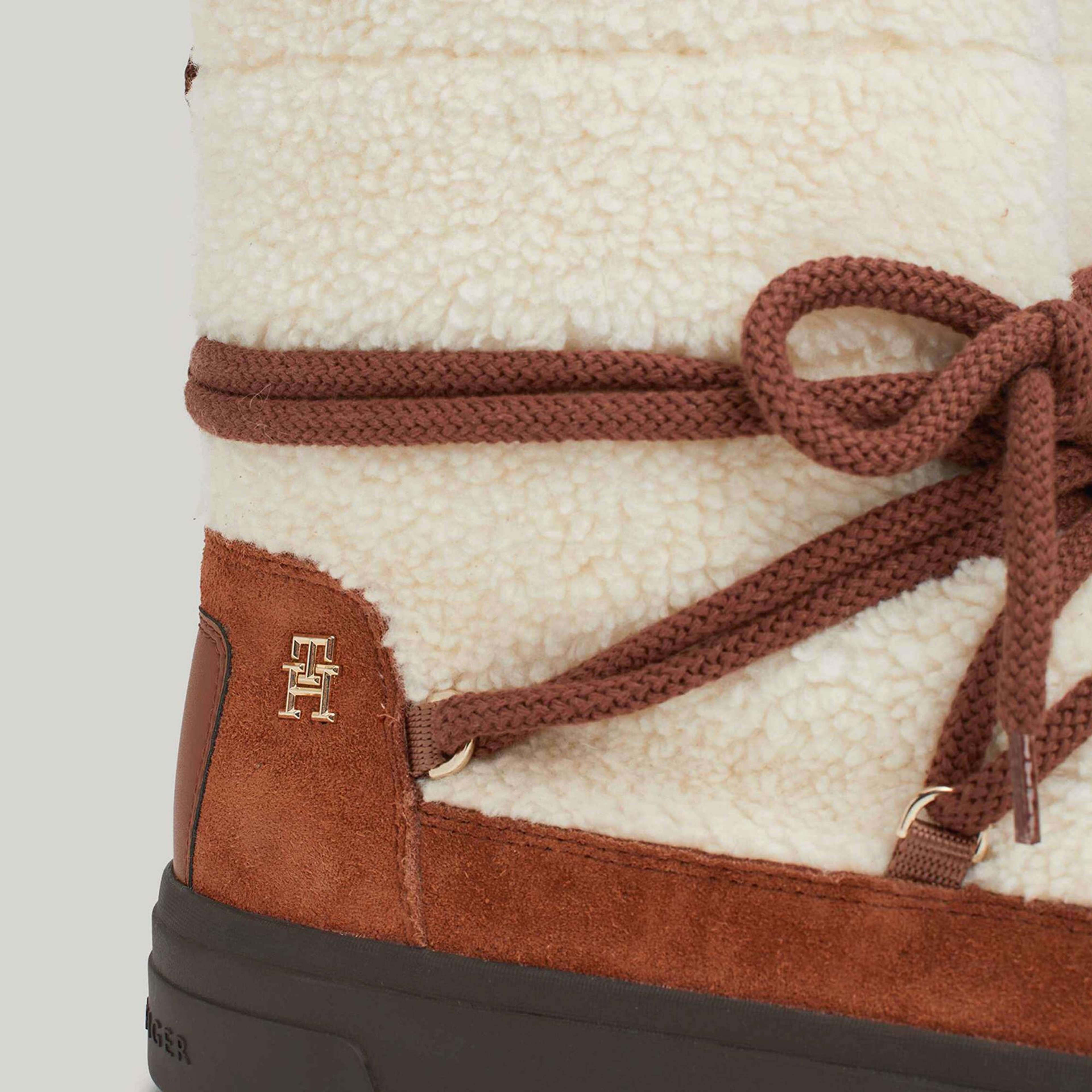 Tommy Hilfiger Lace-Up Faux Shearling Kadın Kahverengi Kar Botu