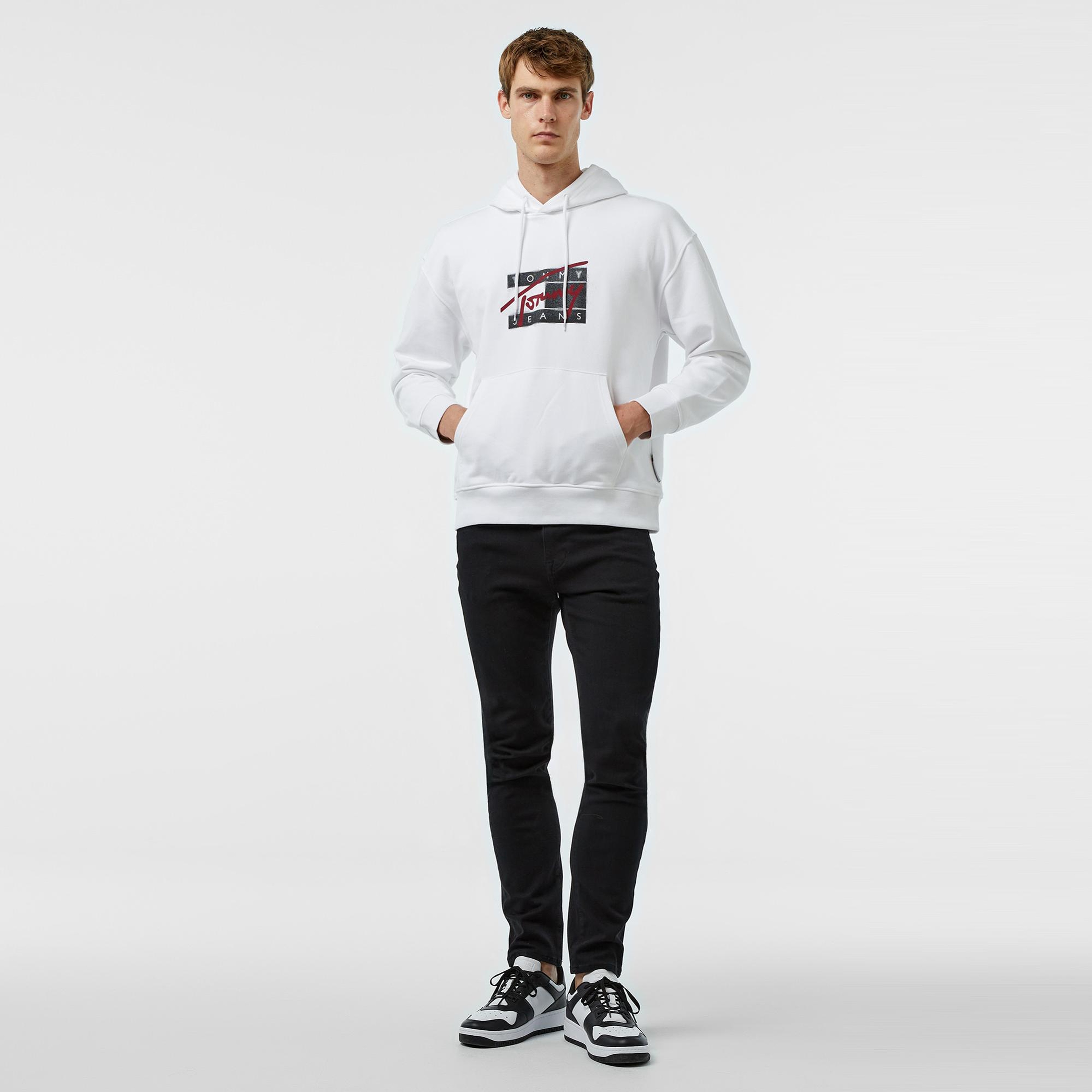 Tommy Jeans Rlx Graffiti Signature Erkek Beyaz Sweatshirt