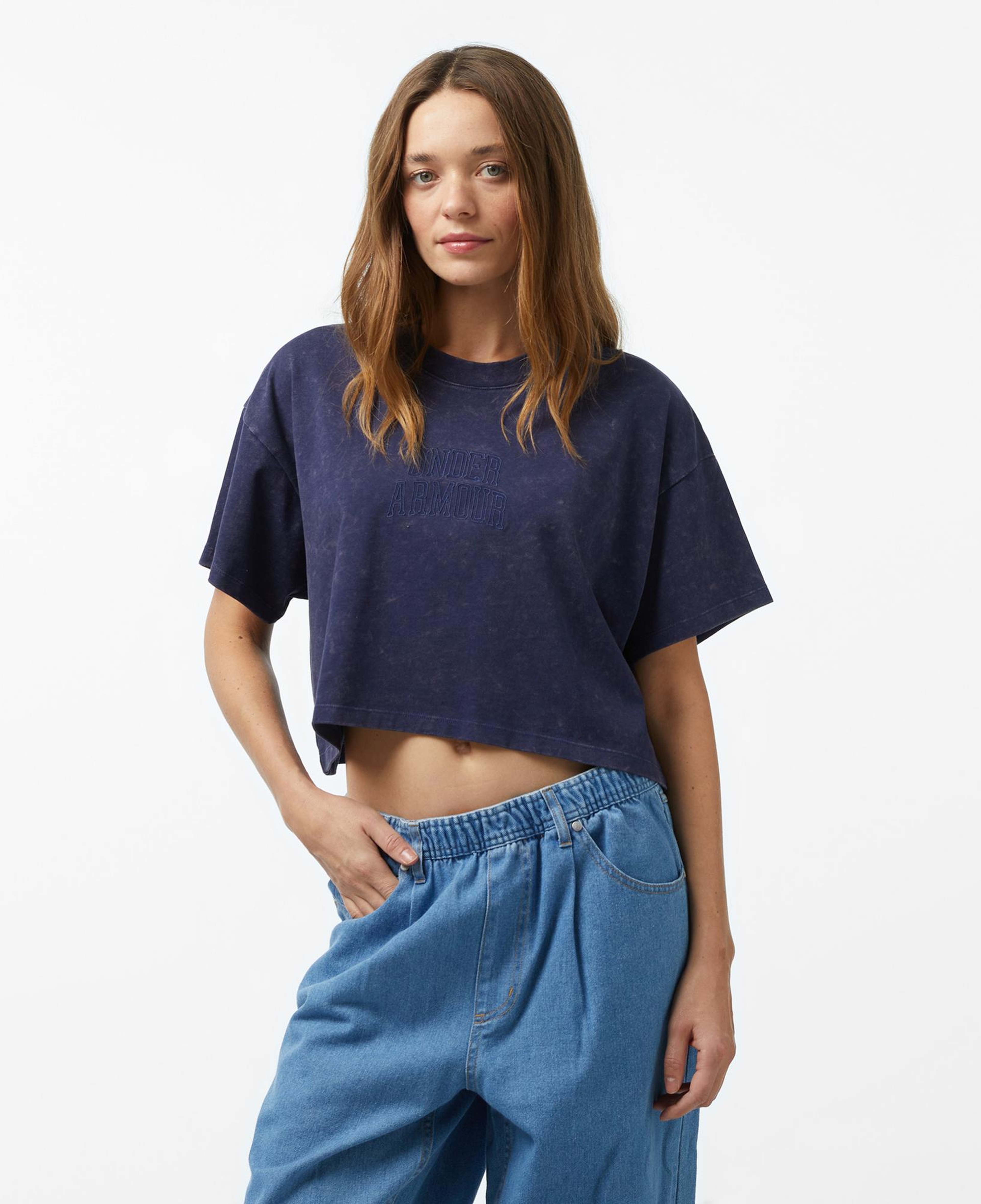 Under Armour Varsity Crop Hw Ss Kadın Lacivert T-Shirt