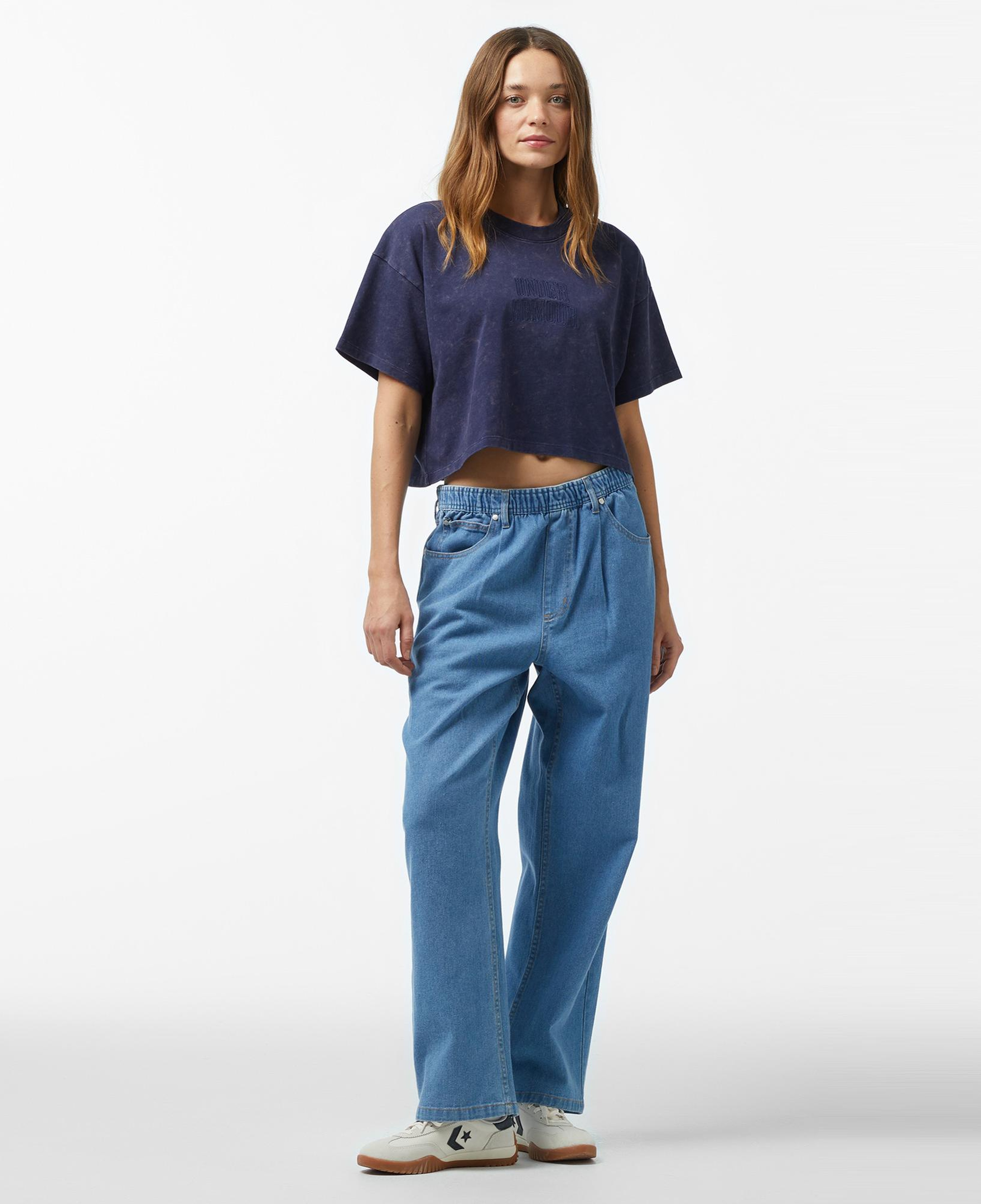 Under Armour Varsity Crop Hw Ss Kadın Lacivert T-Shirt