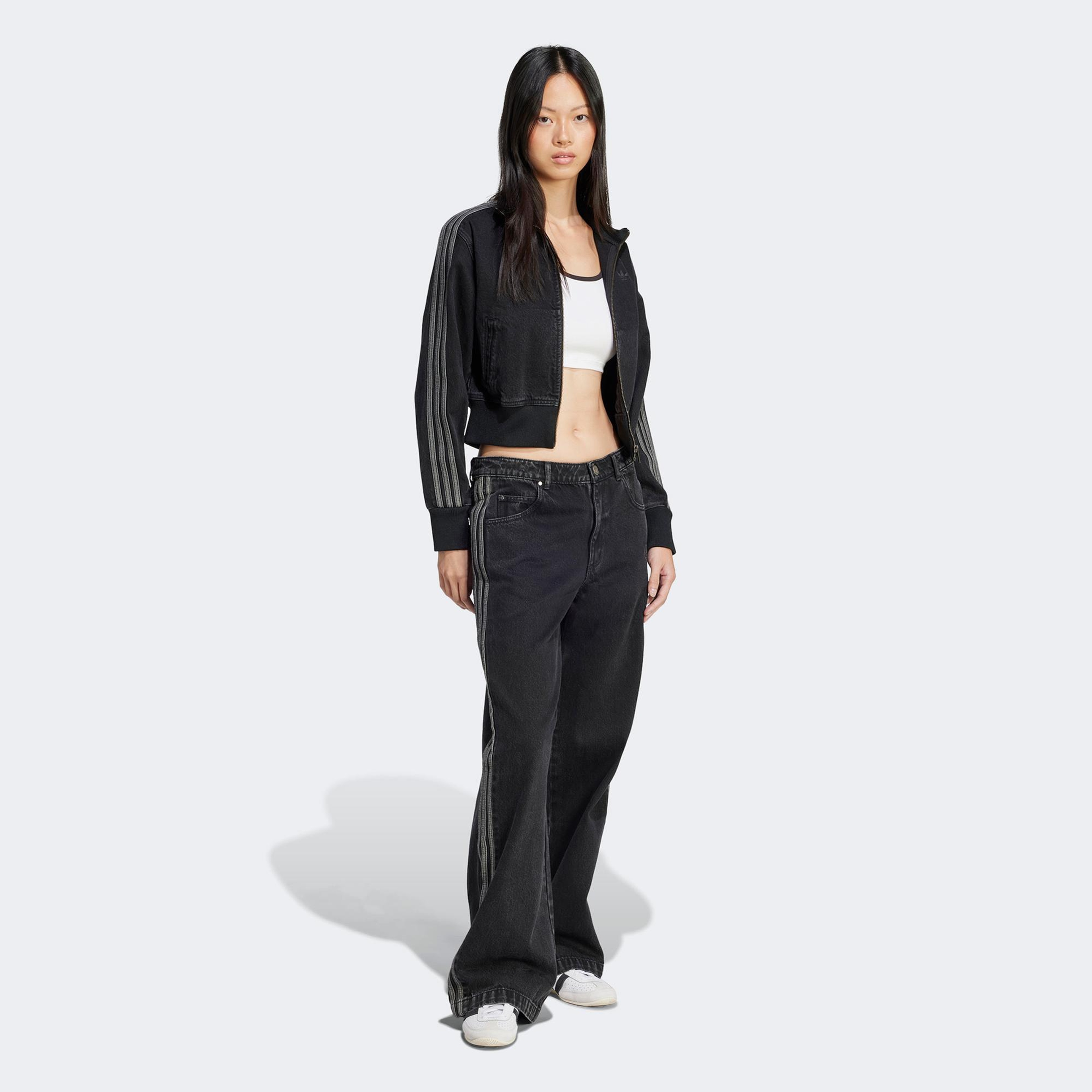 adidas Adicolor Denim Fermuarlı Kadın Siyah Eşofman Üstü