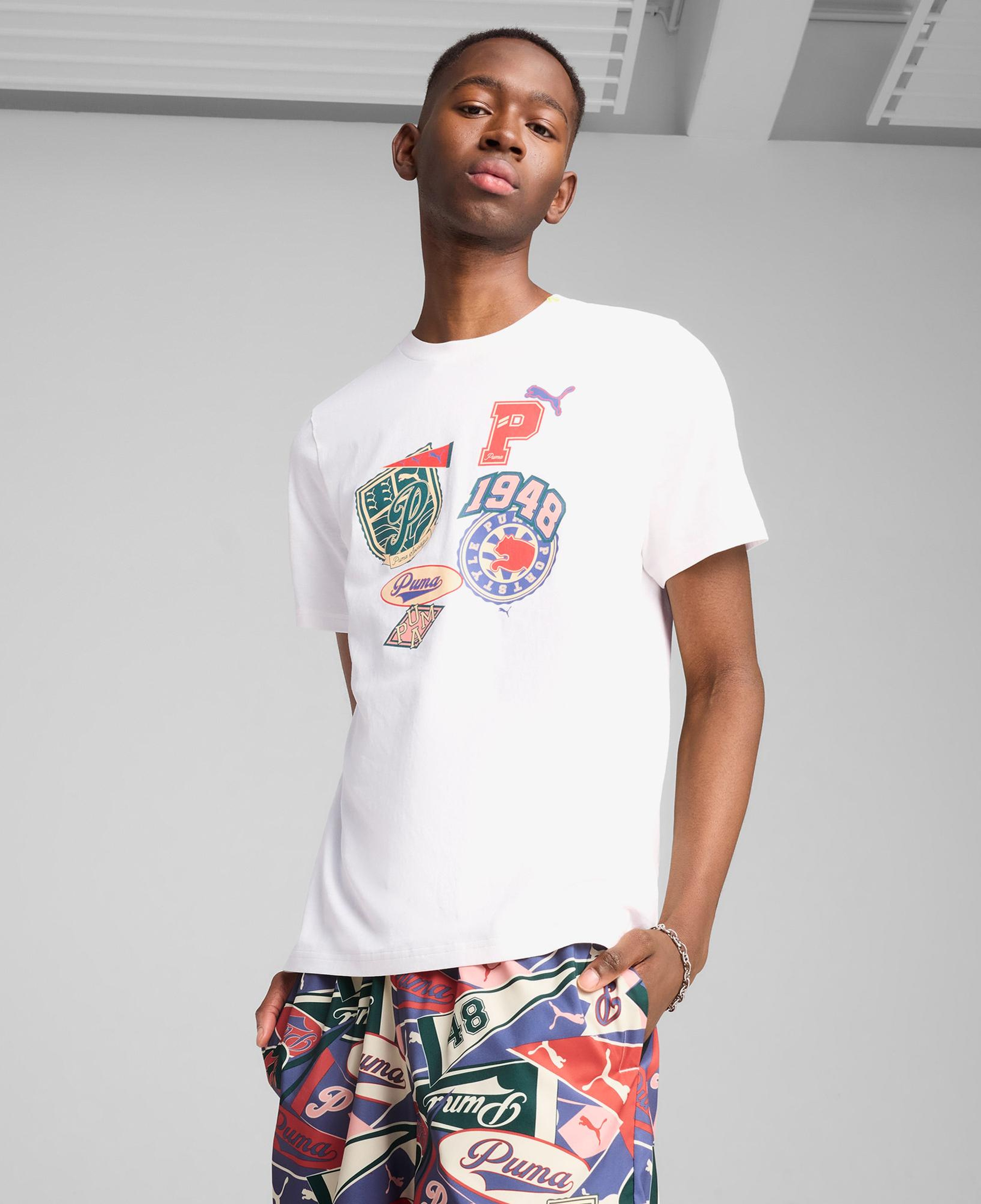 Puma Wardrobe Ess Graphic Erkek Beyaz T-Shirt