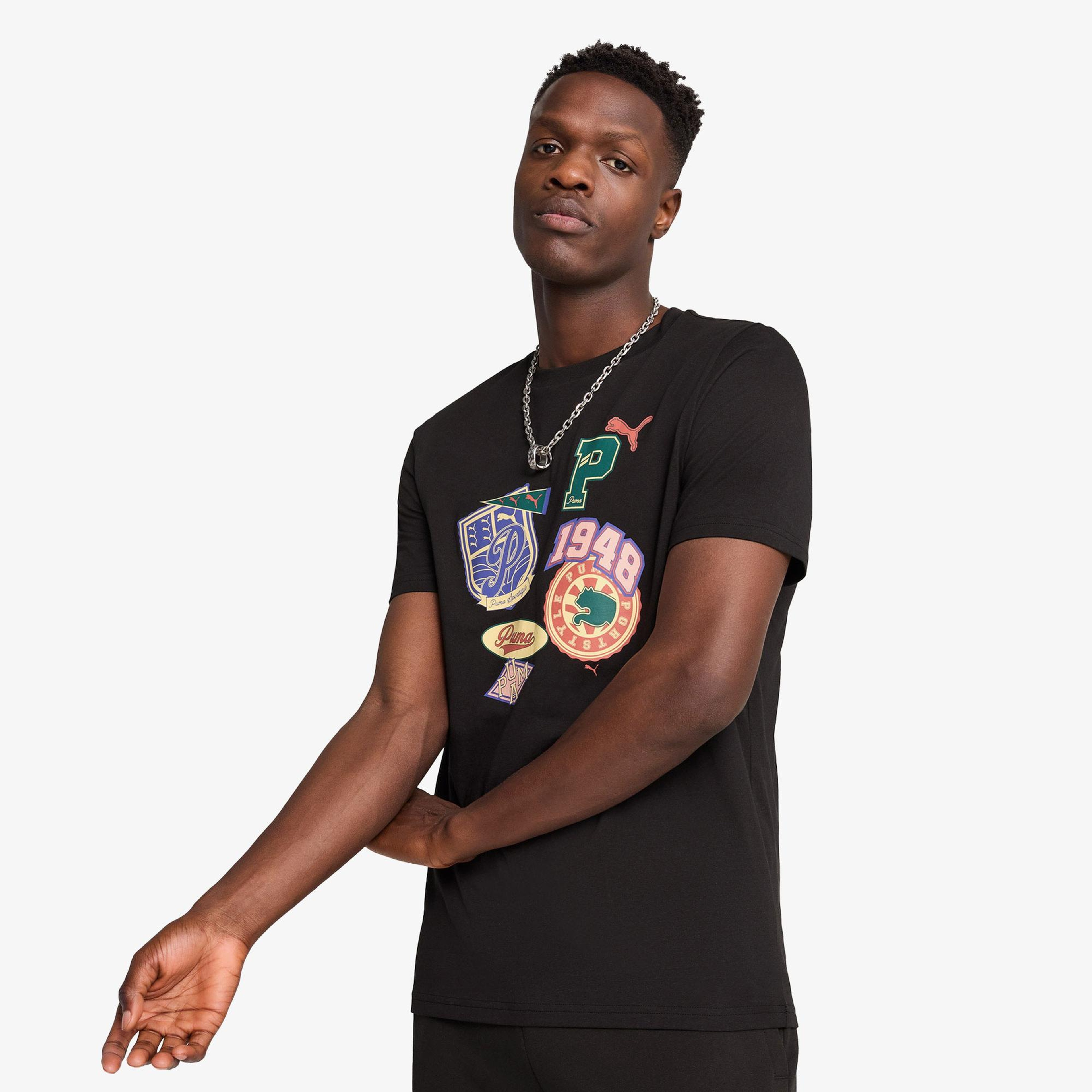 Puma Wardrobe Ess Graphic Erkek Siyah T-Shirt