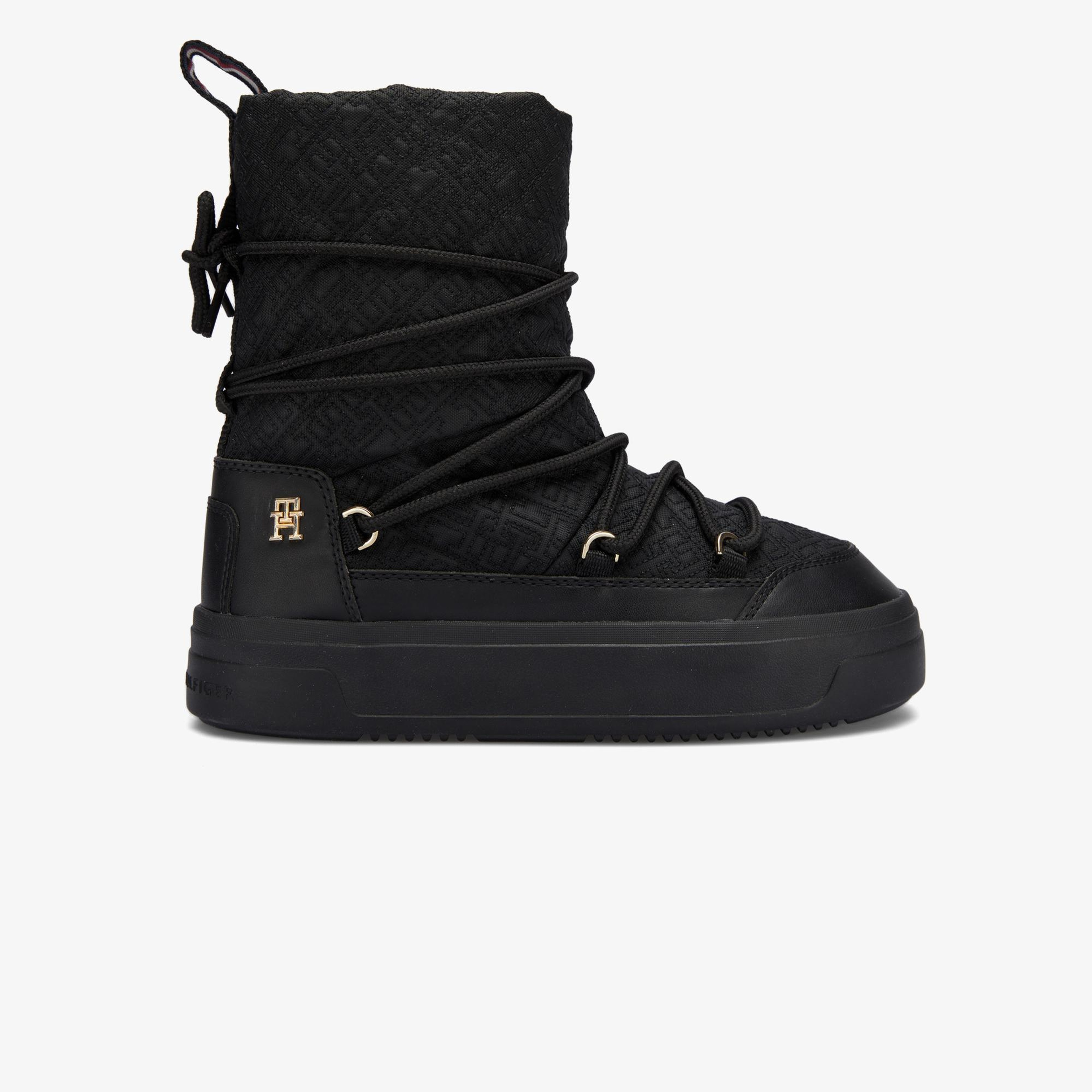 Tommy Hilfiger Lace-Up Monogram Kadın Siyah Bot