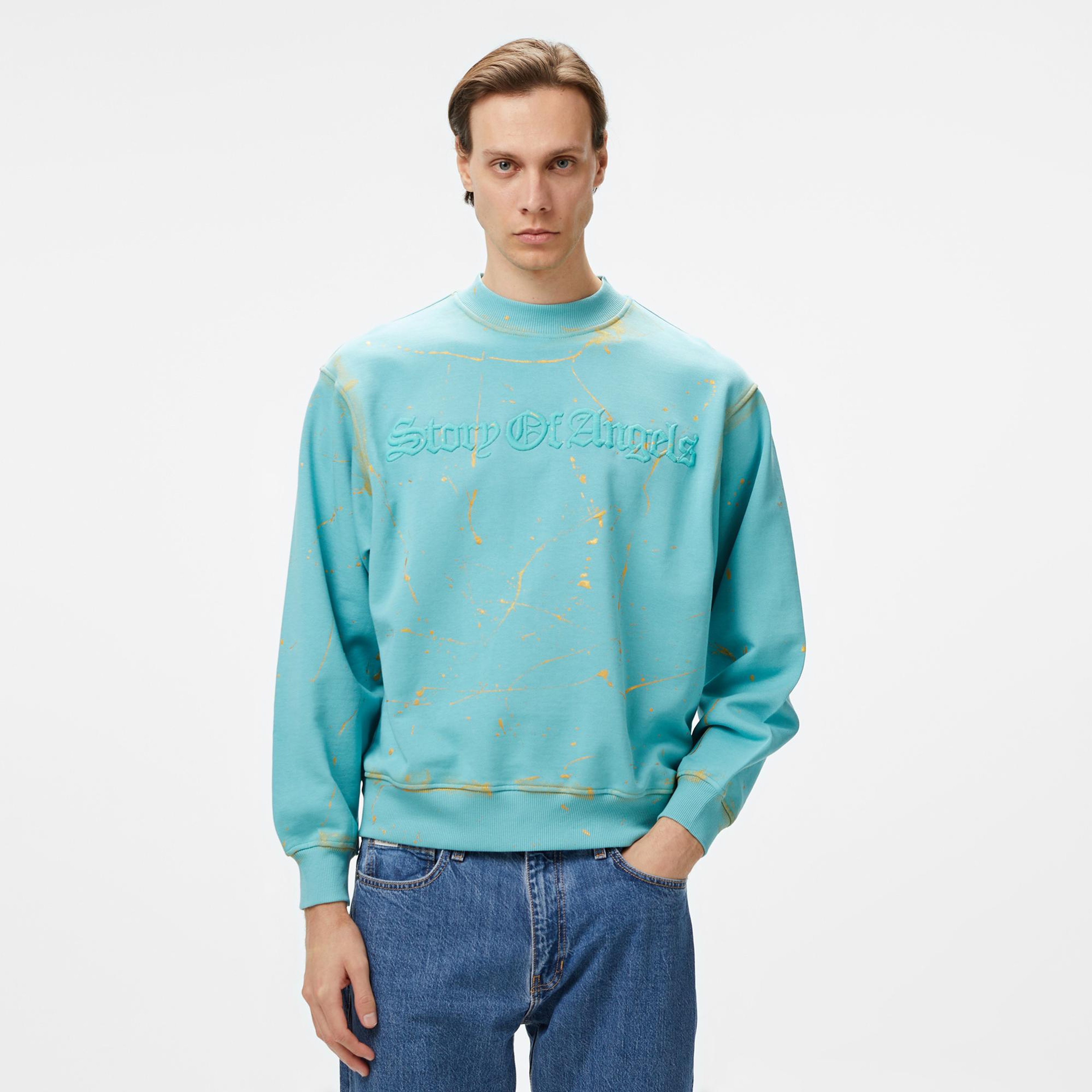 Story Of Angels Soa Gold Angel Hand-Dye Erkek Mavi Sweatshirt
