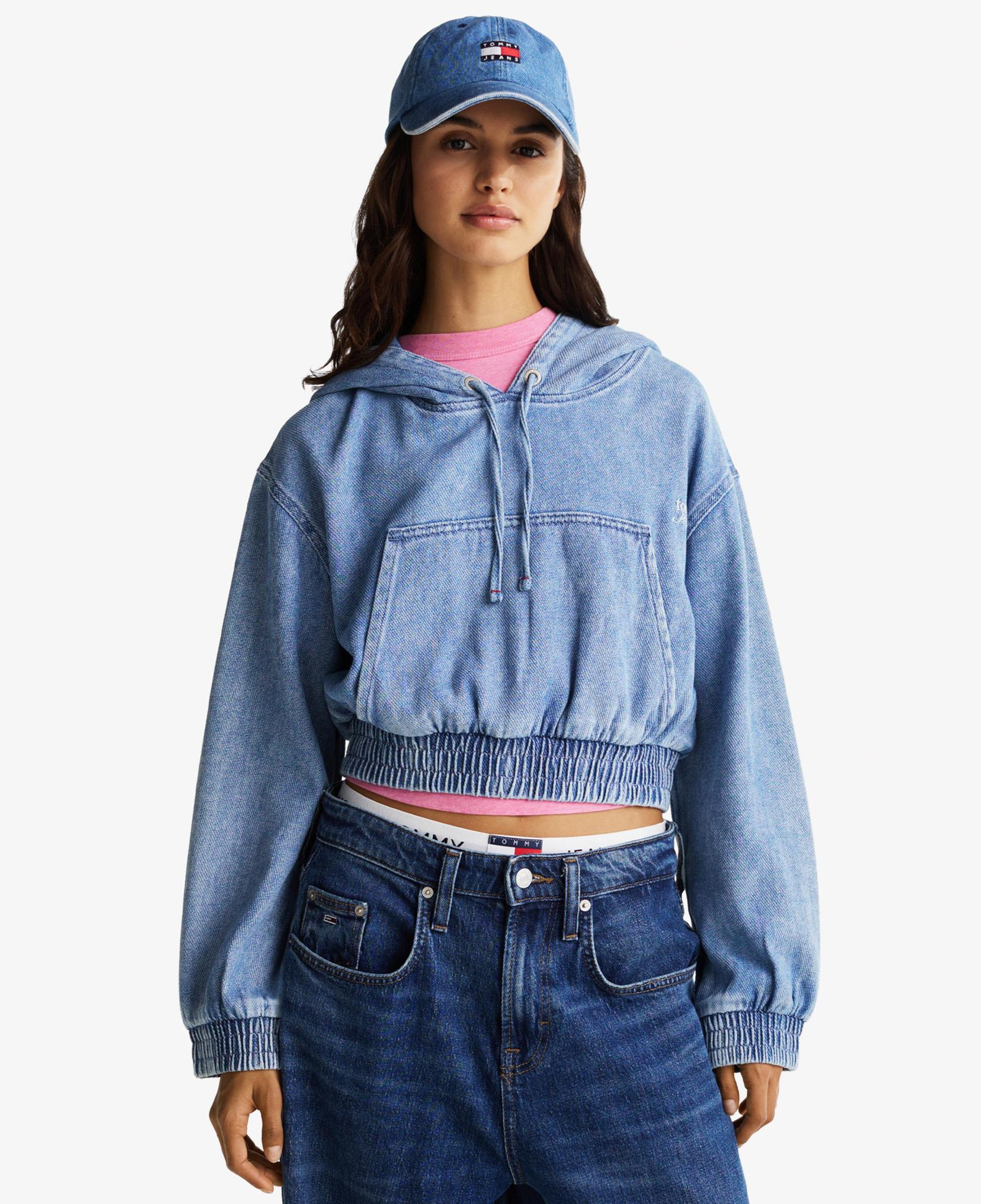 Tommy Hilfiger Tjw Denim Cropped Kadın Mavi Hoodie