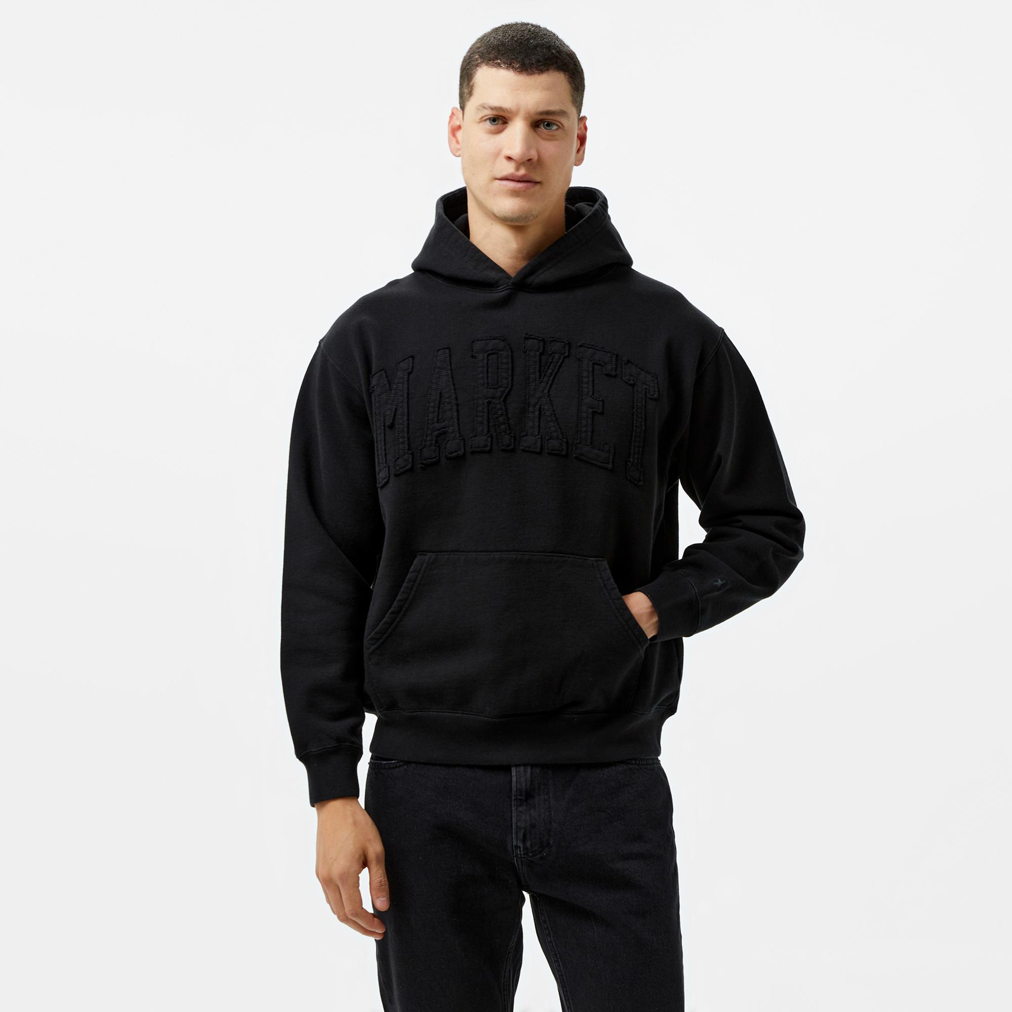 Market Washed Arc Erkek Siyah Hoodie