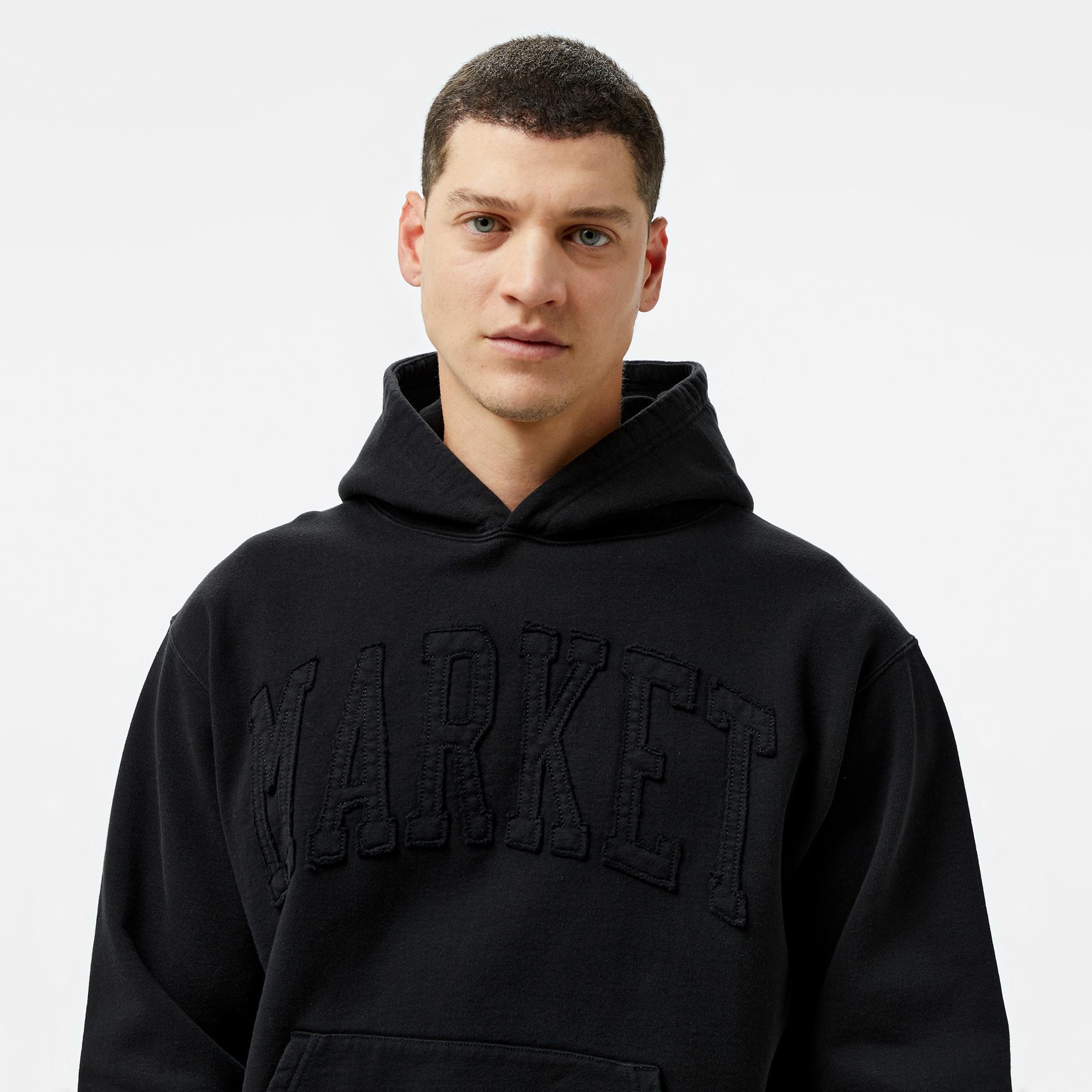 Market Washed Arc Erkek Siyah Hoodie