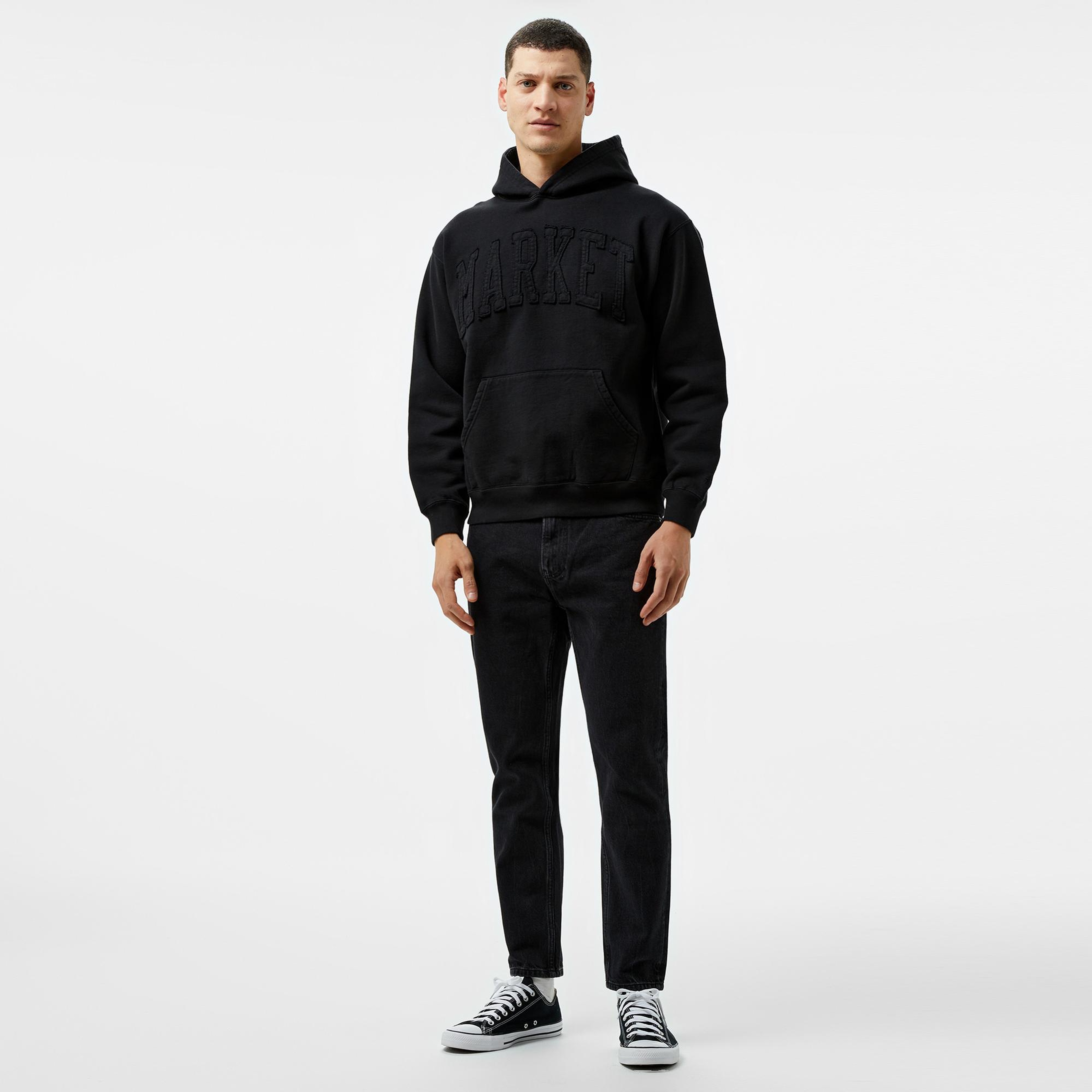 Market Washed Arc Erkek Siyah Hoodie