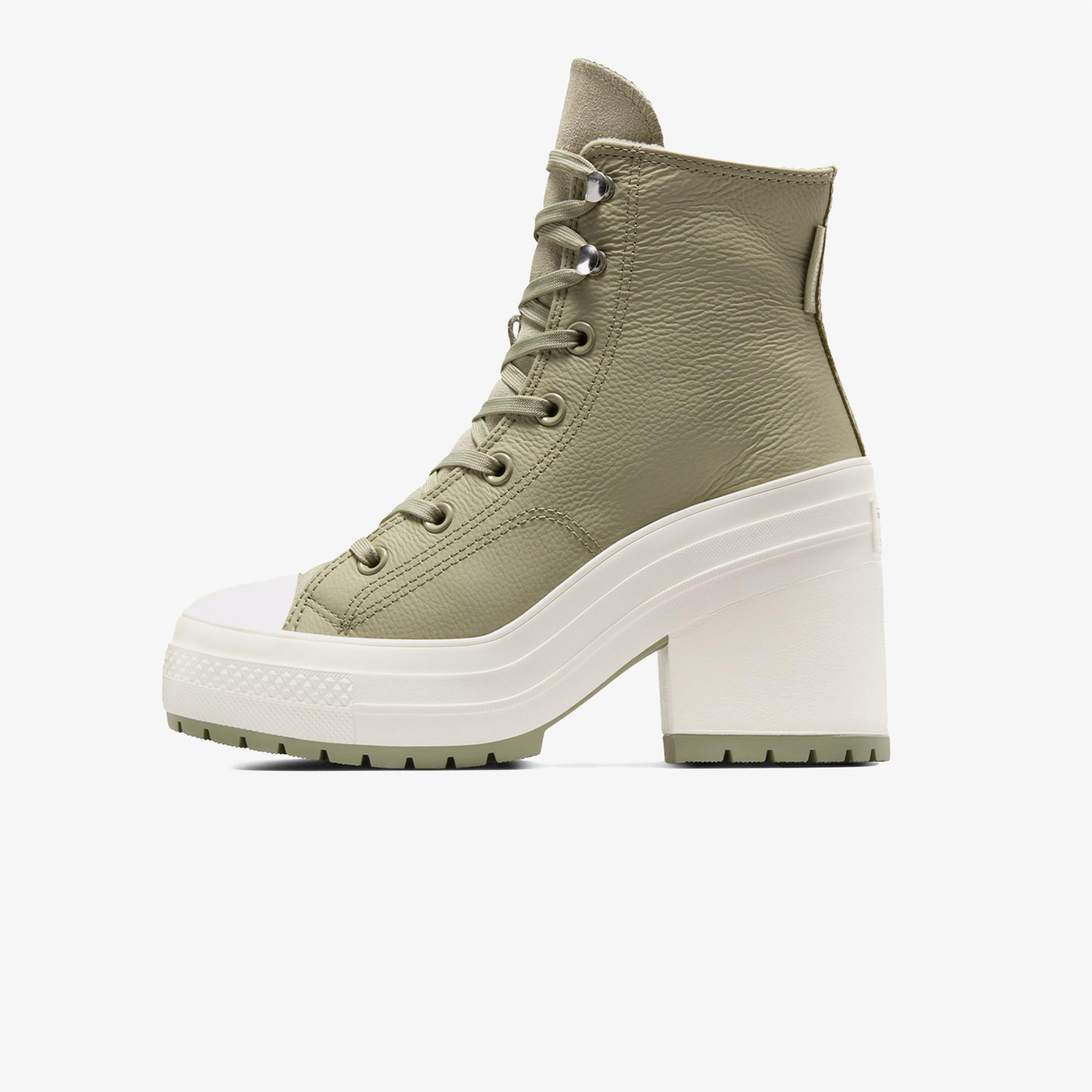 Converse Chuck 70 De Luxe Heel Unisex Haki Deri Platform Sneaker