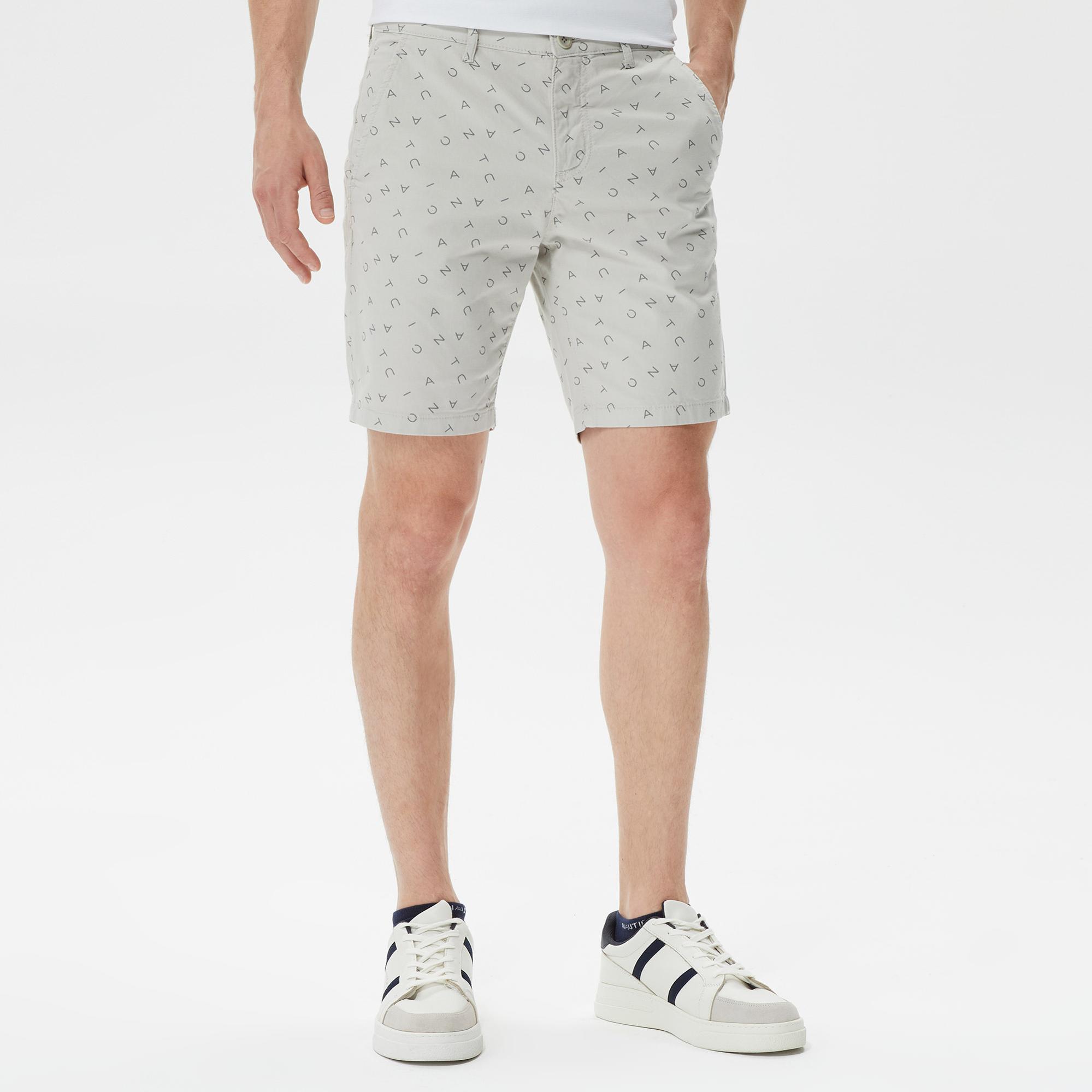 Nautica Erkek Gri Slim Fit Baskılı Bermuda