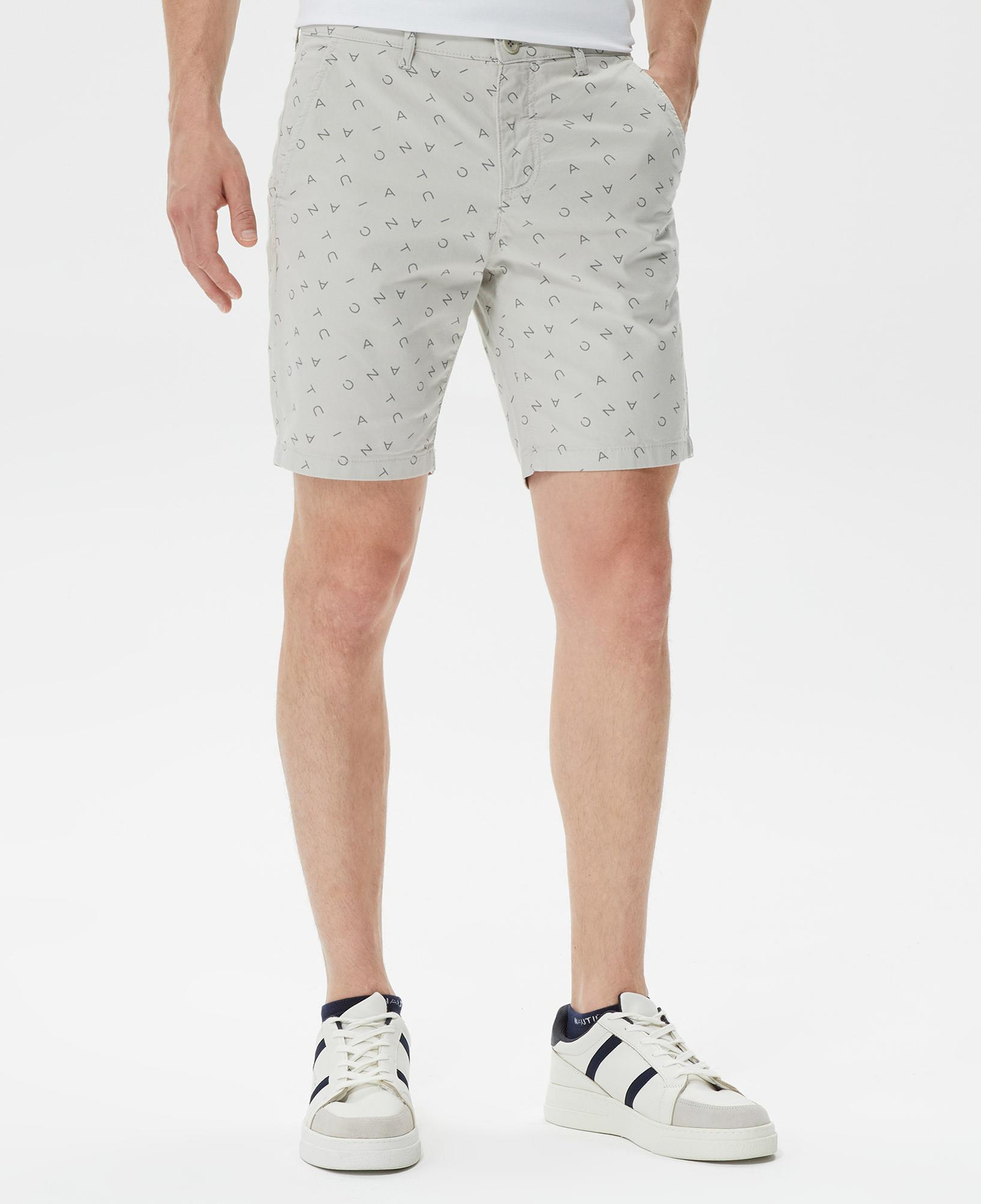 Nautica Erkek Gri Slim Fit Baskılı Bermuda