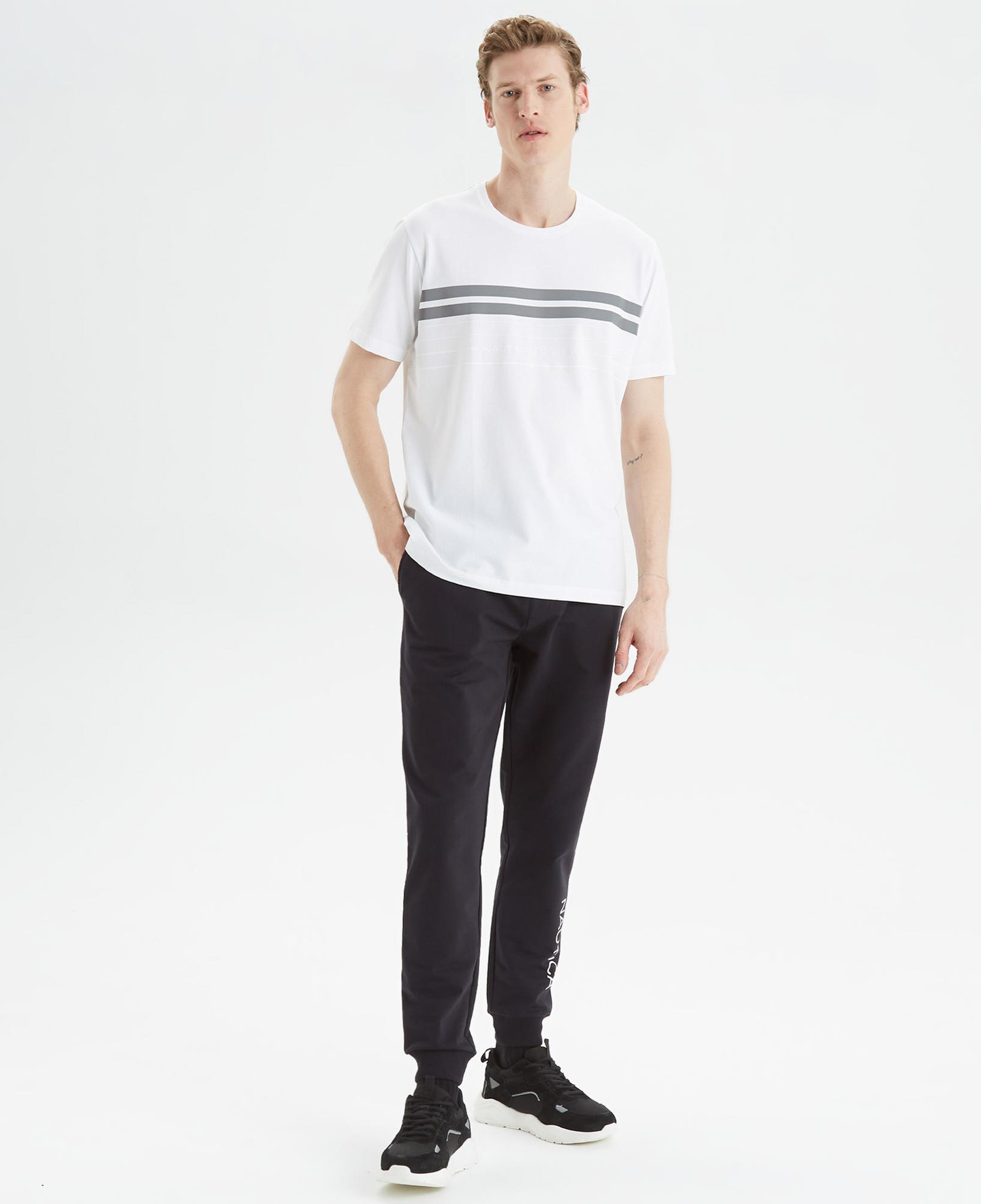 Nautica Erkek Beyaz Standart Fit Çizgili T-Shirt