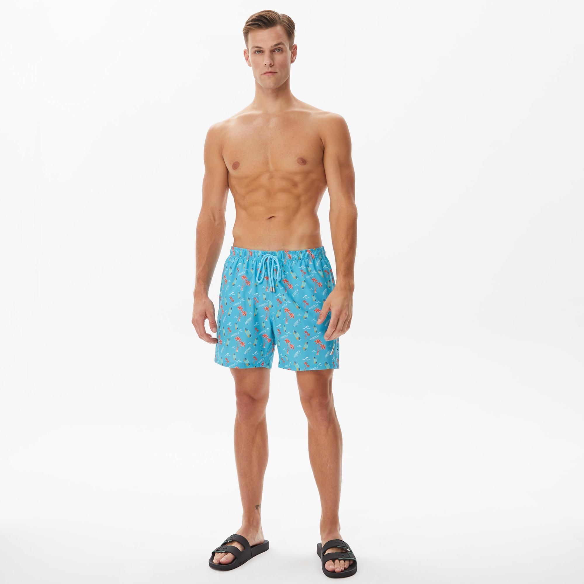 Nautica Erkek Mavi Baskılı Deniz Şortu