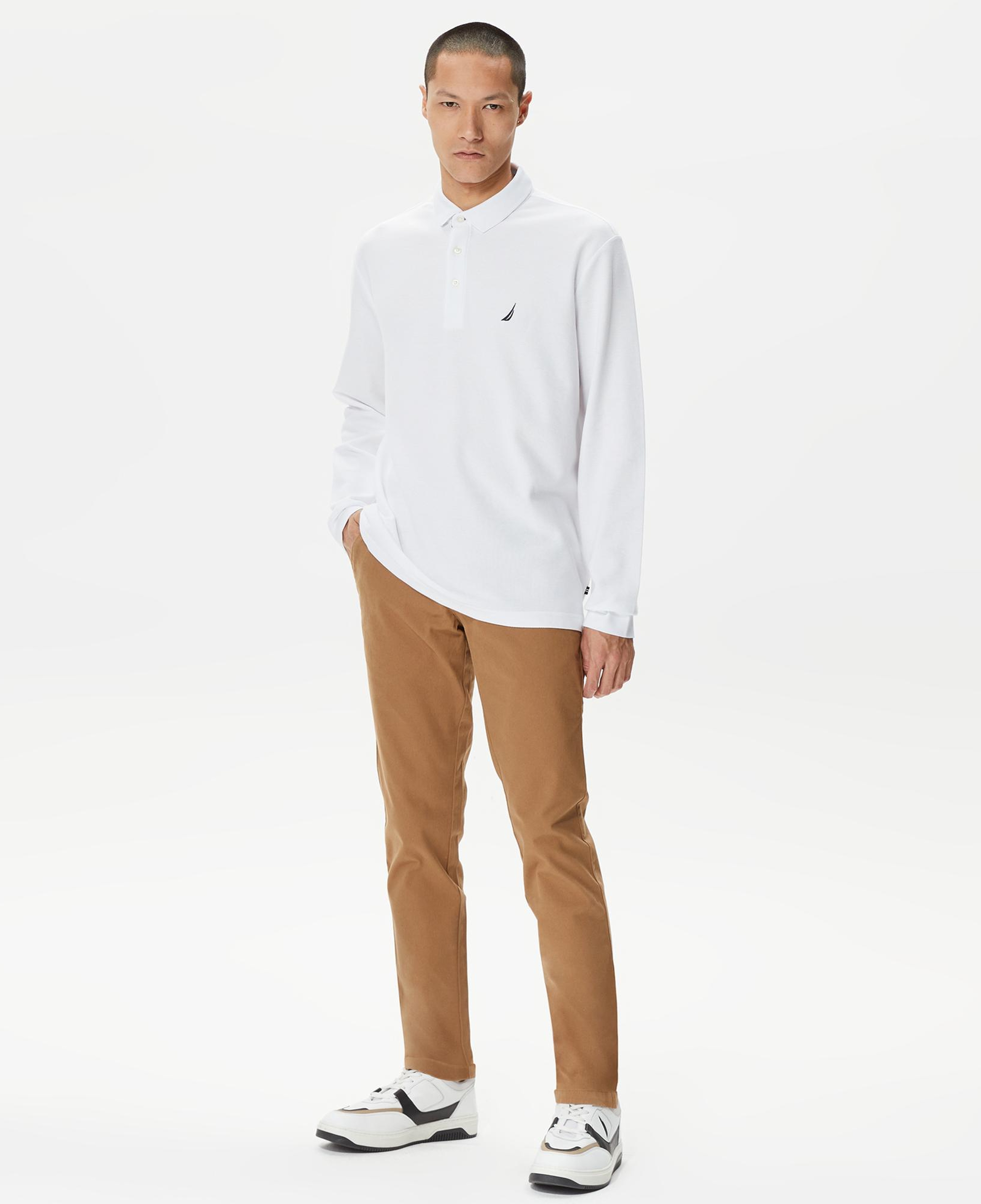 Nautica Erkek Beyaz Classic Fit Uzun Kollu Polo Yaka T-Shirt