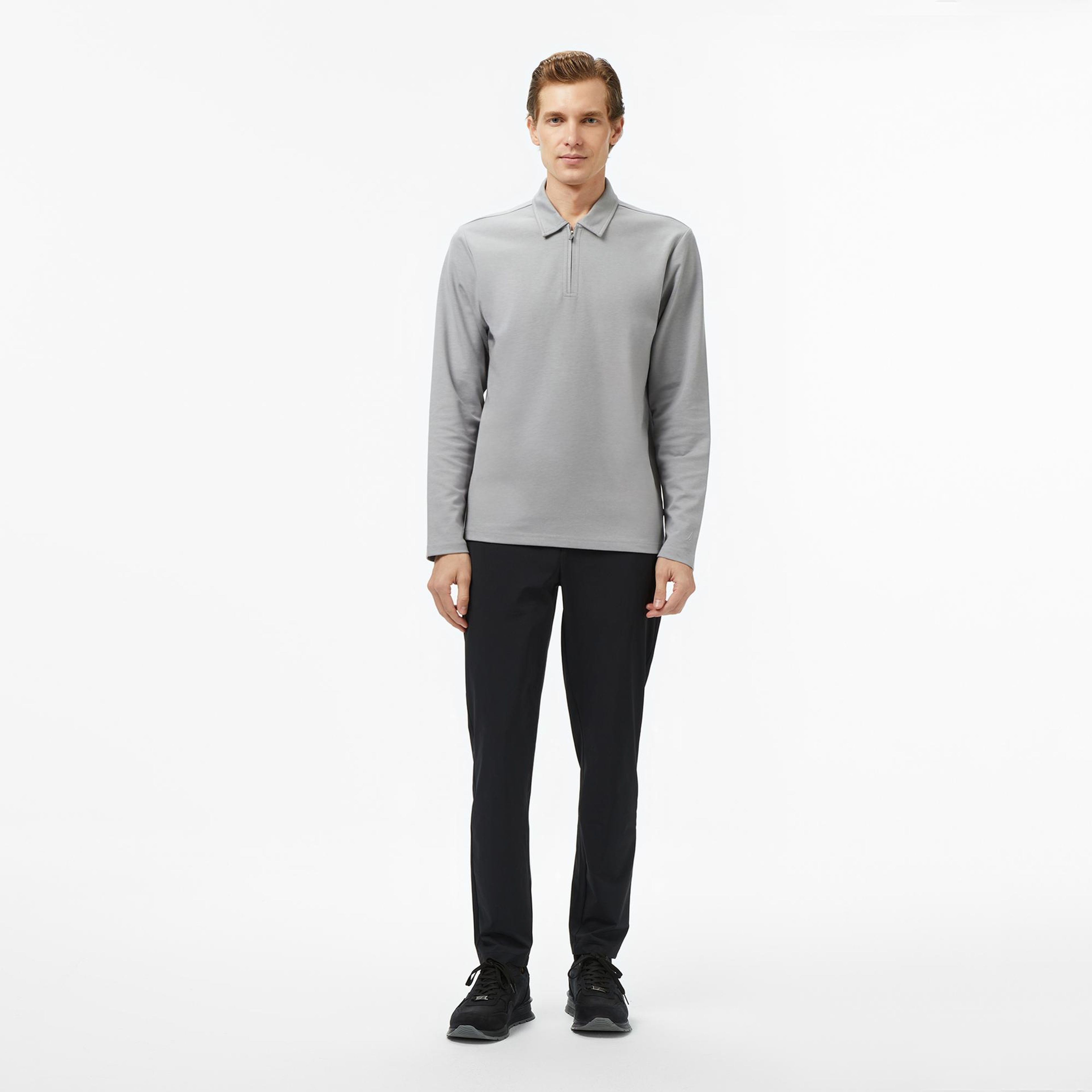 Nautica Erkek Gri Classic Fit Uzun Kollu Polo Yaka T-Shirt