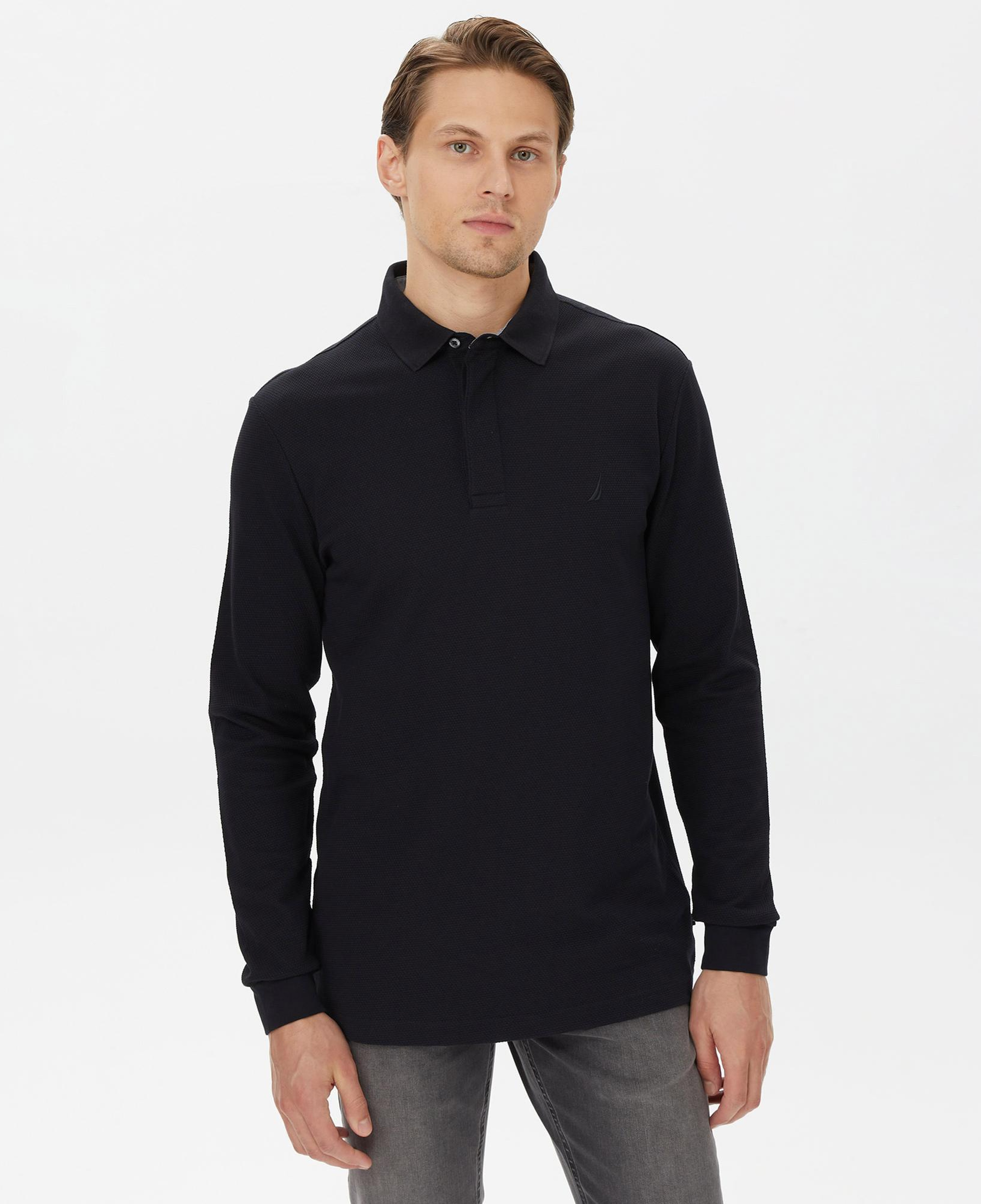 Nautica Erkek Siyah Slim Fit Uzun Kollu Polo Yaka T-Shirt