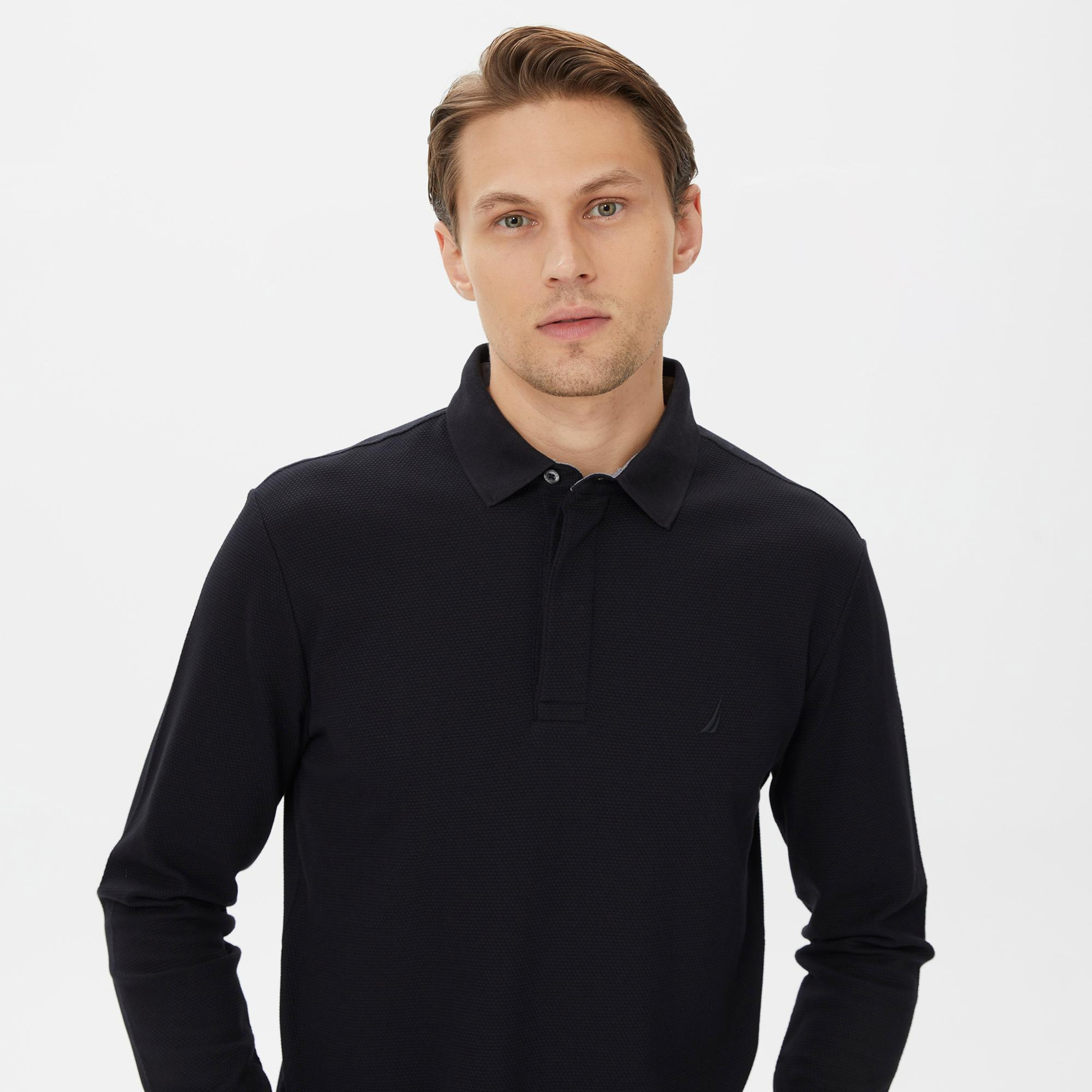 Nautica Erkek Siyah Slim Fit Uzun Kollu Polo Yaka T-Shirt