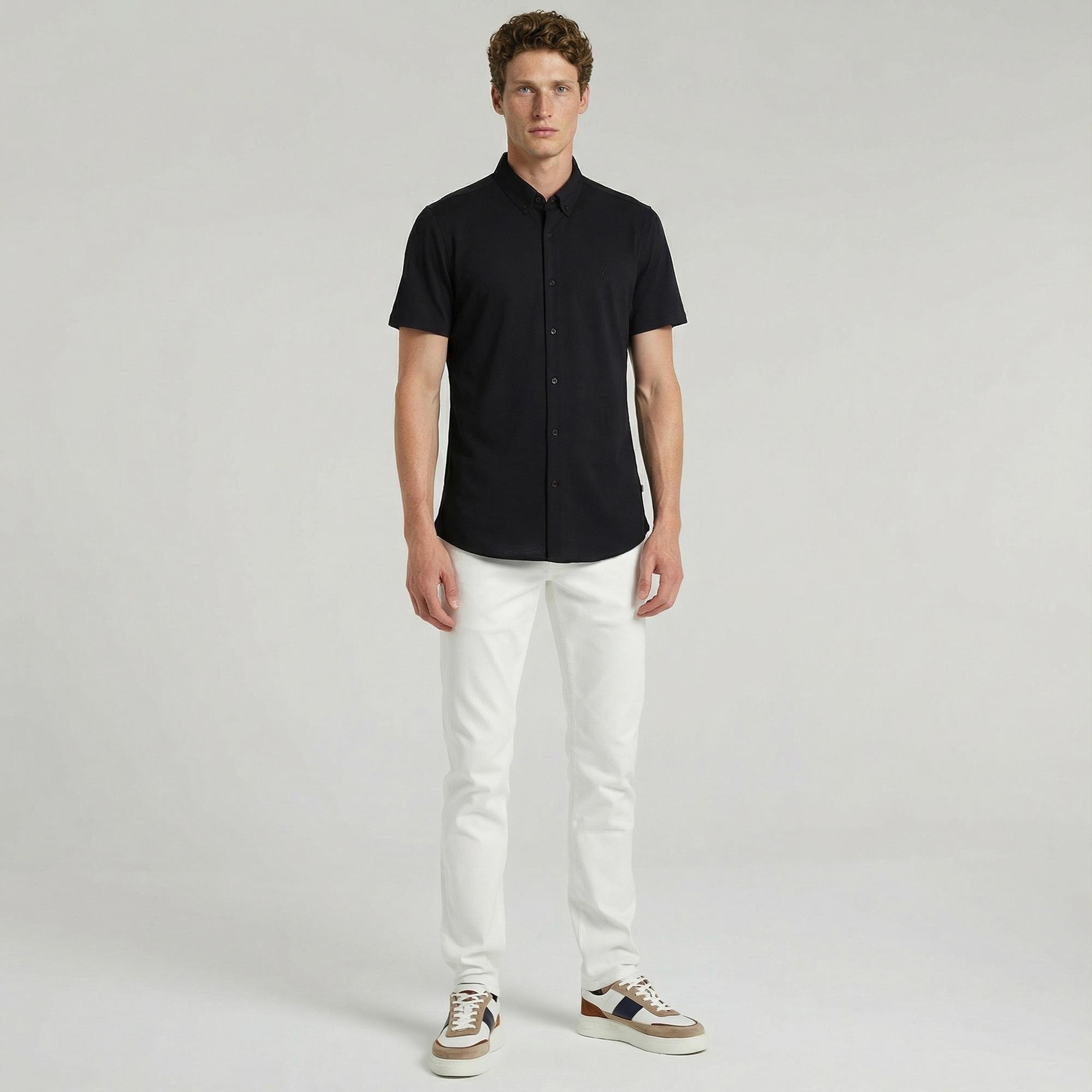 Nautica Erkek Siyah Slim Fit Kısa Kollu Gömlek