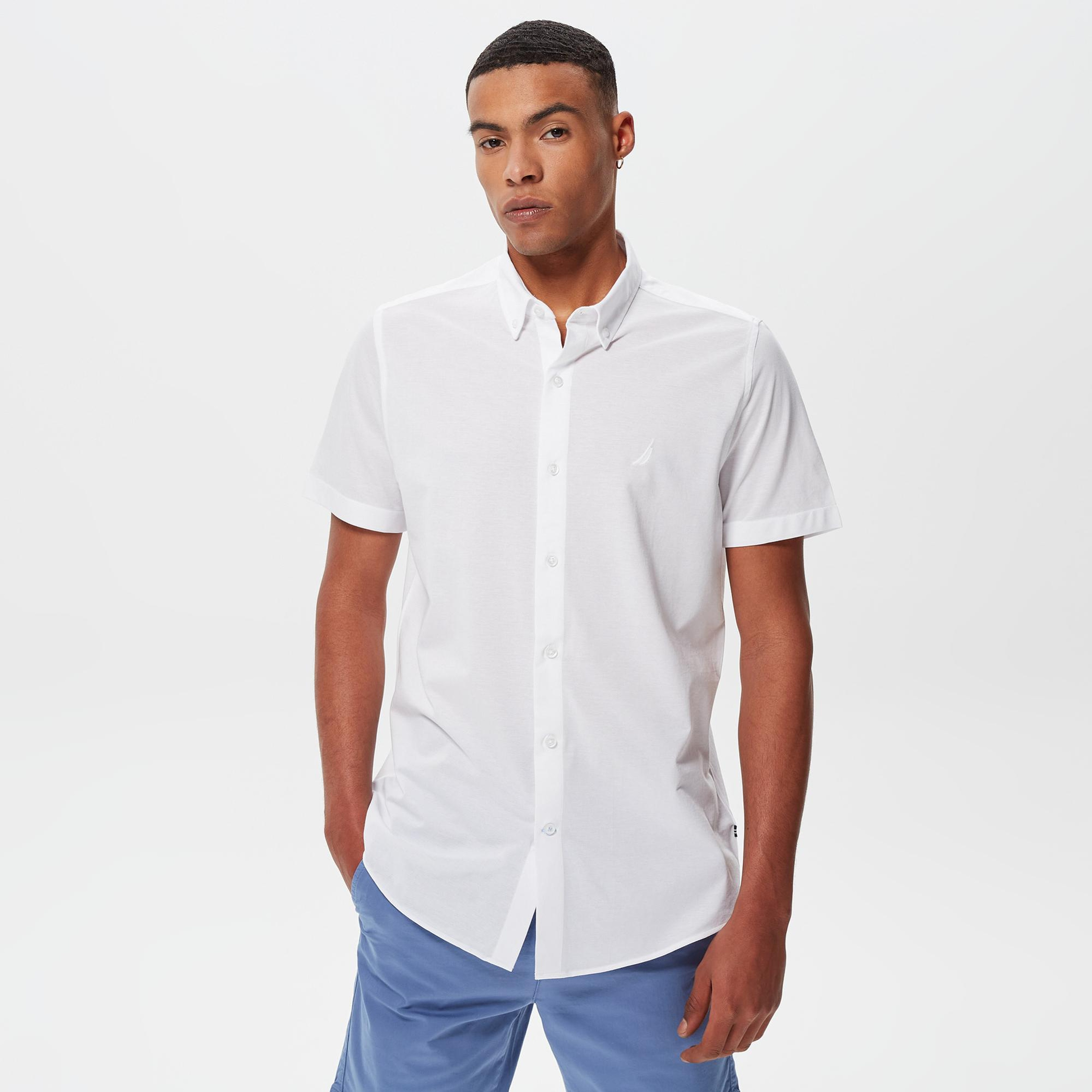 Nautica Erkek Beyaz Slim Fit Kısa Kollu Gömlek
