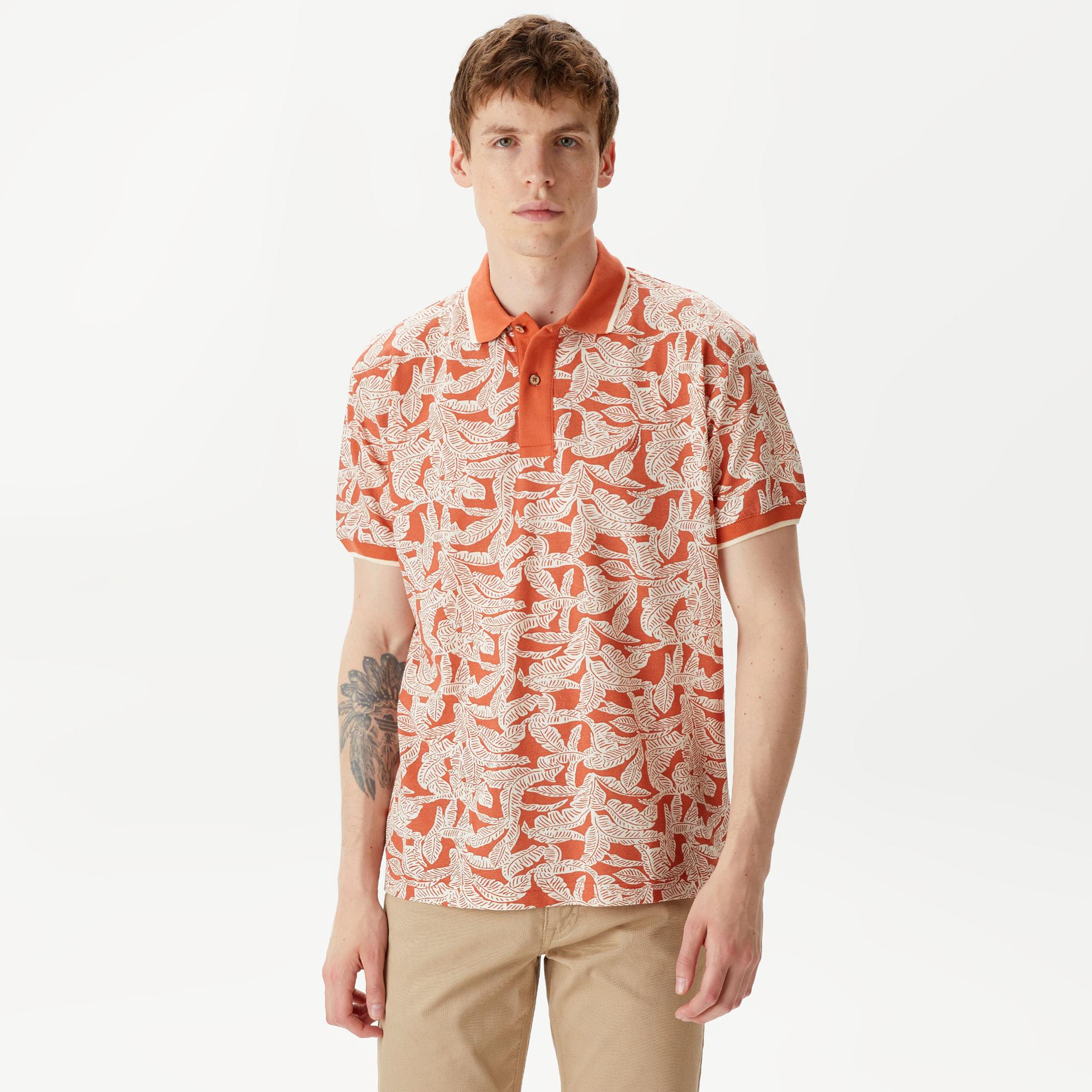 Nautica Erkek Turuncu Classic Fit Kısa Kollu Baskılı Polo Yaka T-Shirt