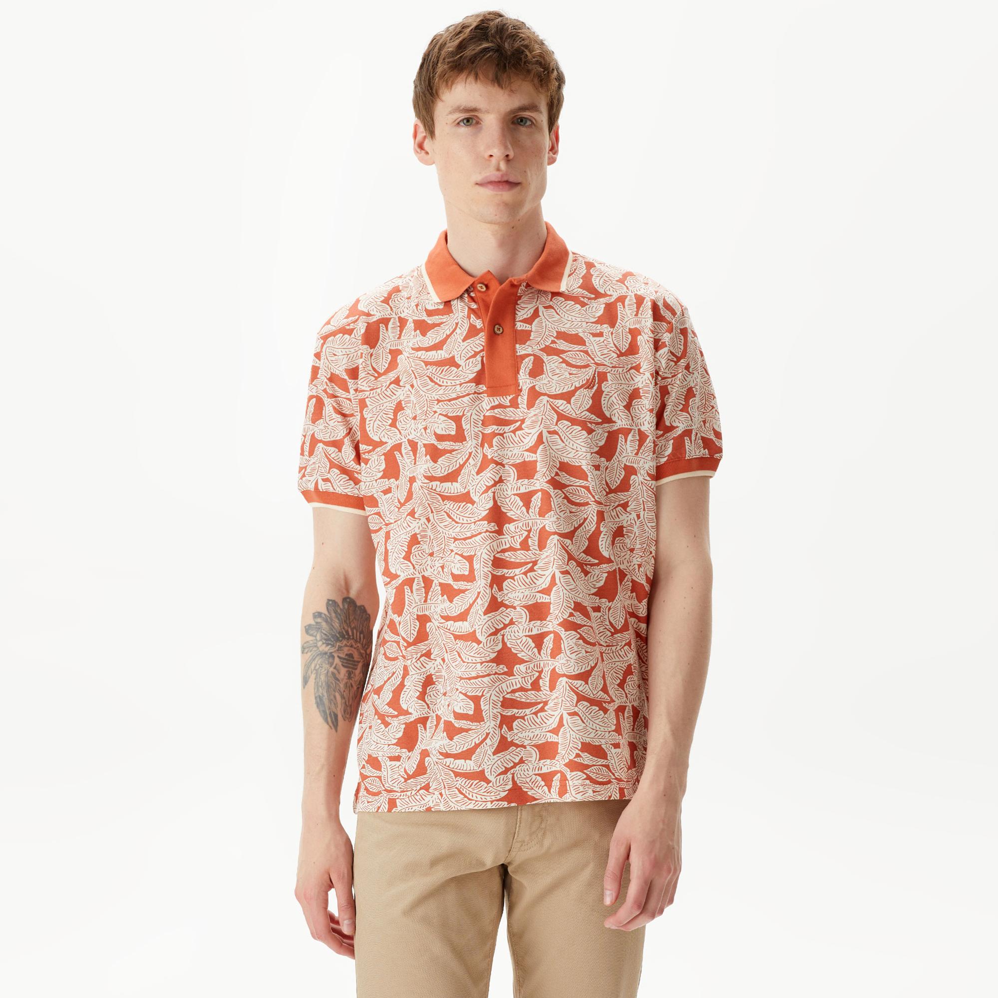 Nautica Erkek Turuncu Classic Fit Kısa Kollu Baskılı Polo Yaka T-Shirt