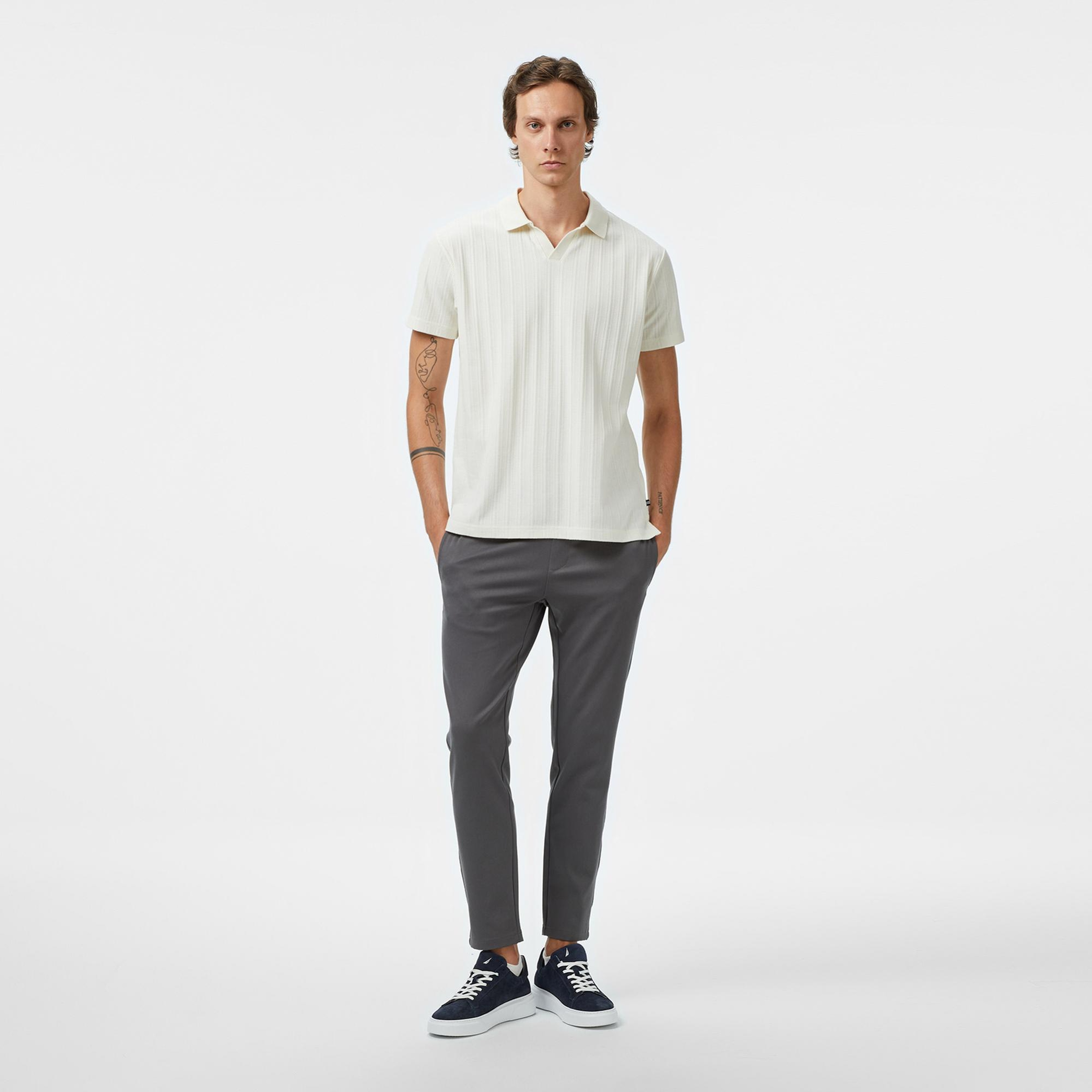 Nautica Erkek Krem Rengi Classic Fit Polo Yaka T-Shirt