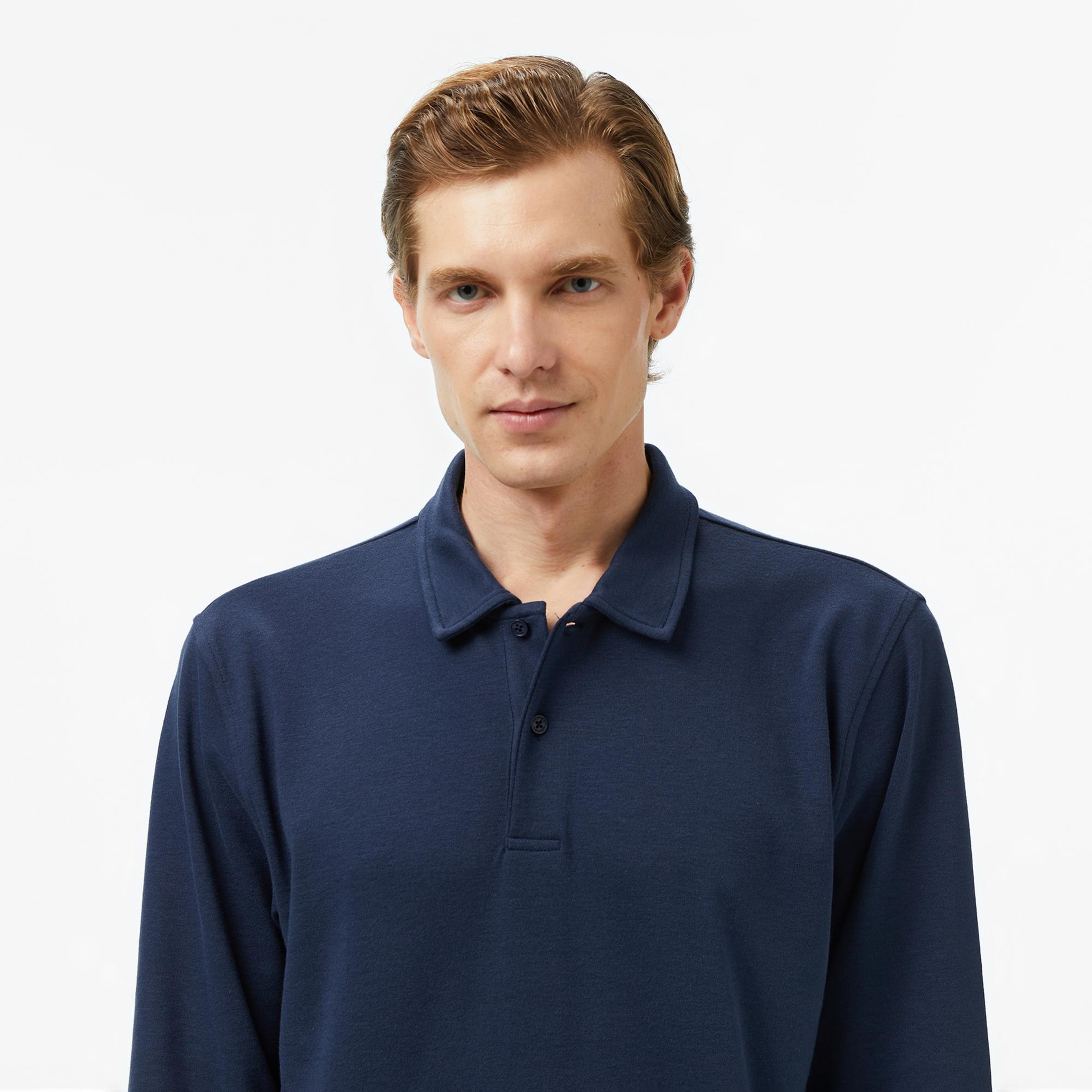 Nautica Erkek Lacivert Classic Fit Uzun Kollu Polo Yaka T-Shirt