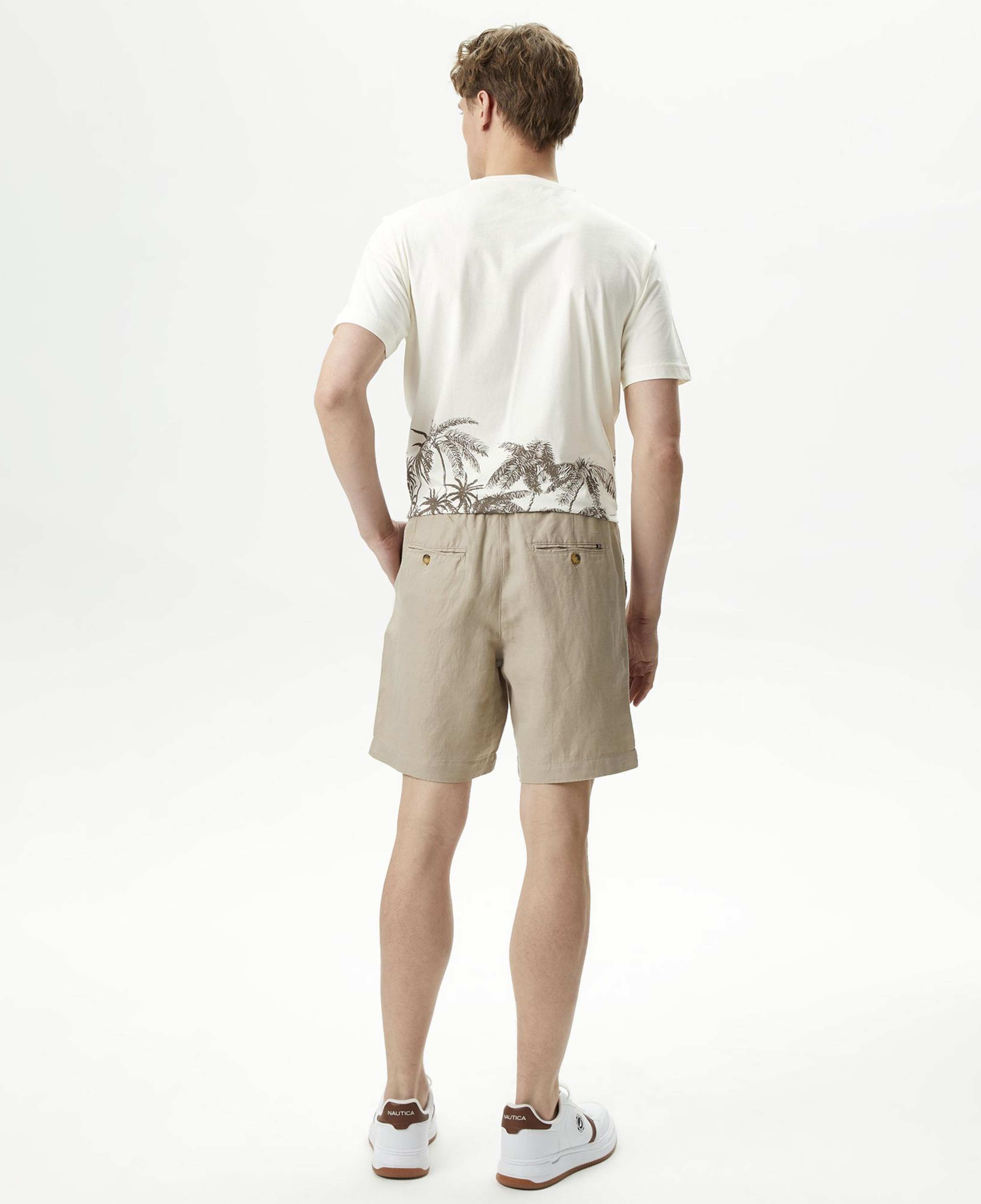 Nautica Erkek Bej Classic Fit Keten Bermuda