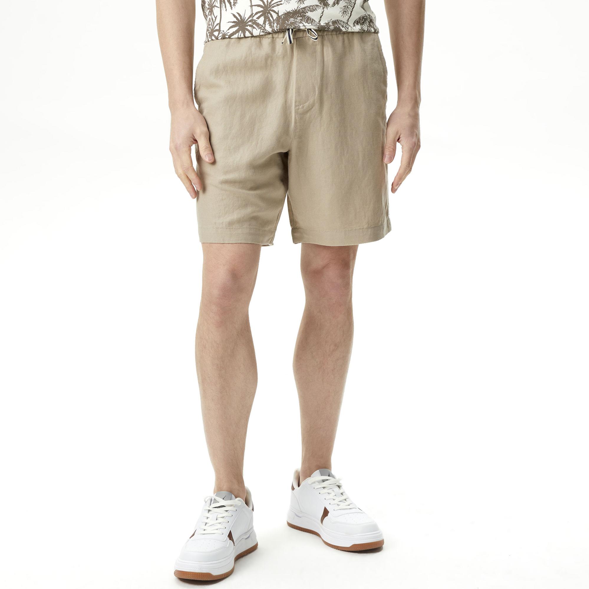 Nautica Erkek Bej Classic Fit Keten Bermuda