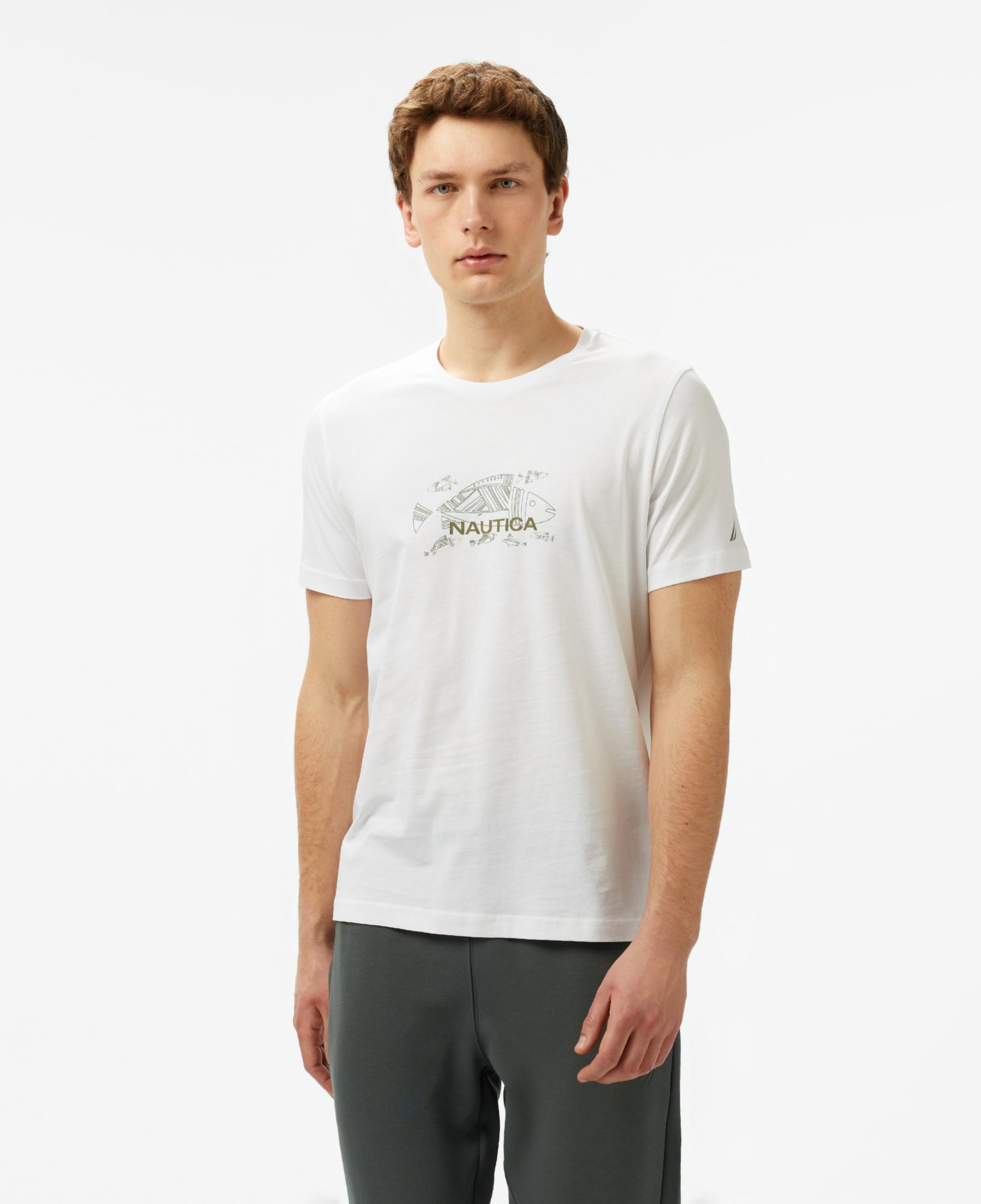 Nautica Erkek Beyaz Regular Fit Baskılı T-Shirt