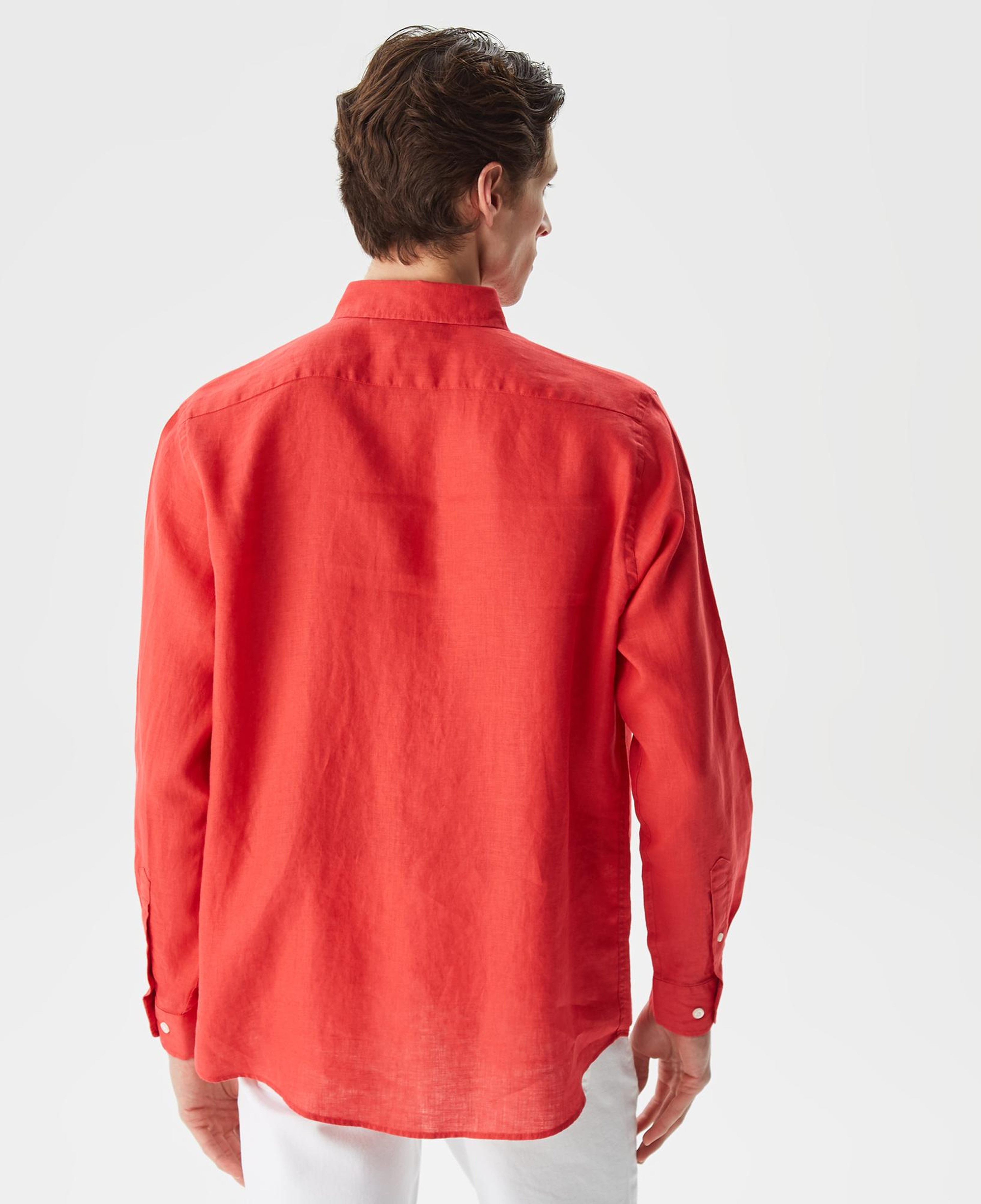 Nautica Erkek Kırmızı Classic Fit Uzun Kollu Keten Gömlek