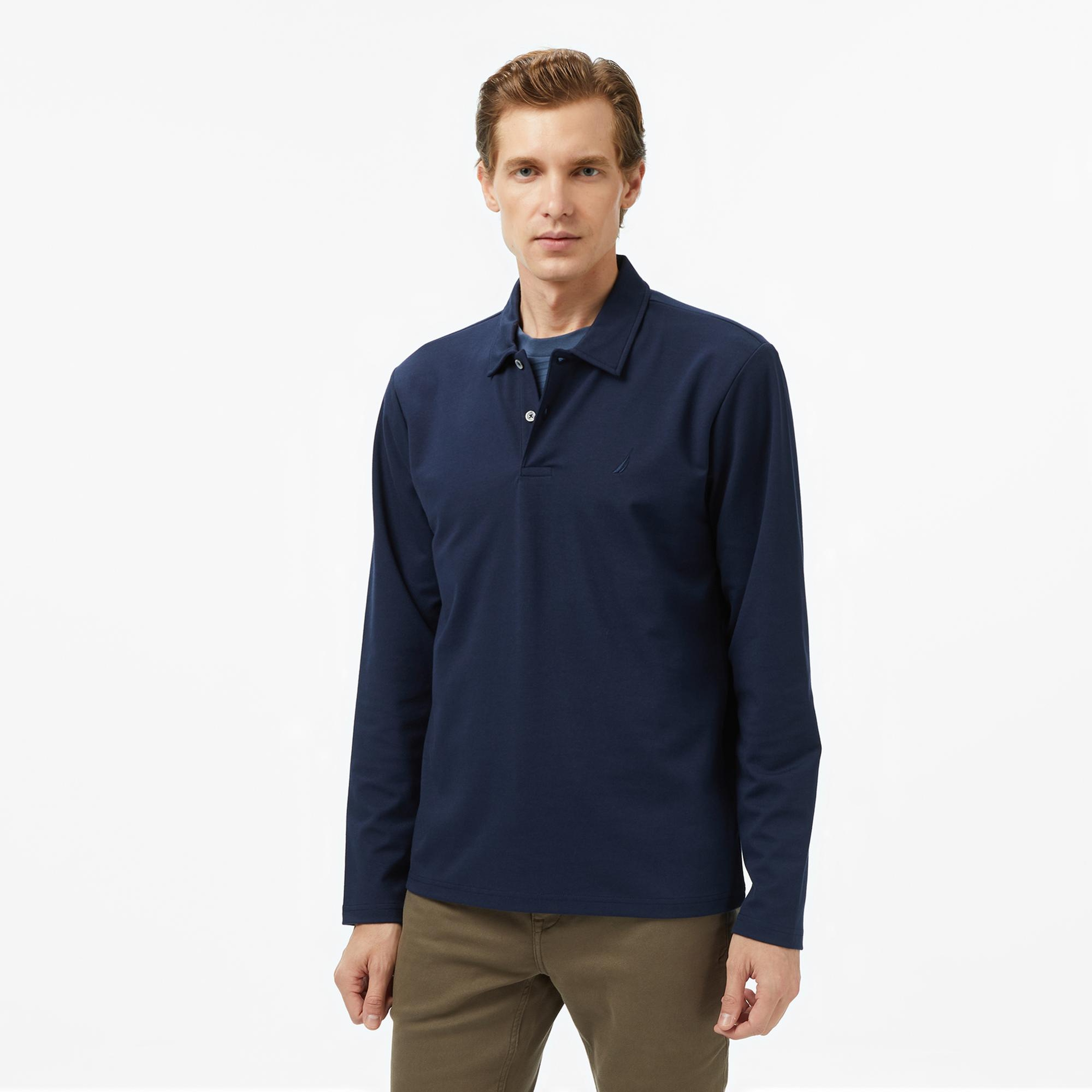 Nautica Erkek Lacivert Classic Fit Uzun Kollu Polo Yaka T-Shirt