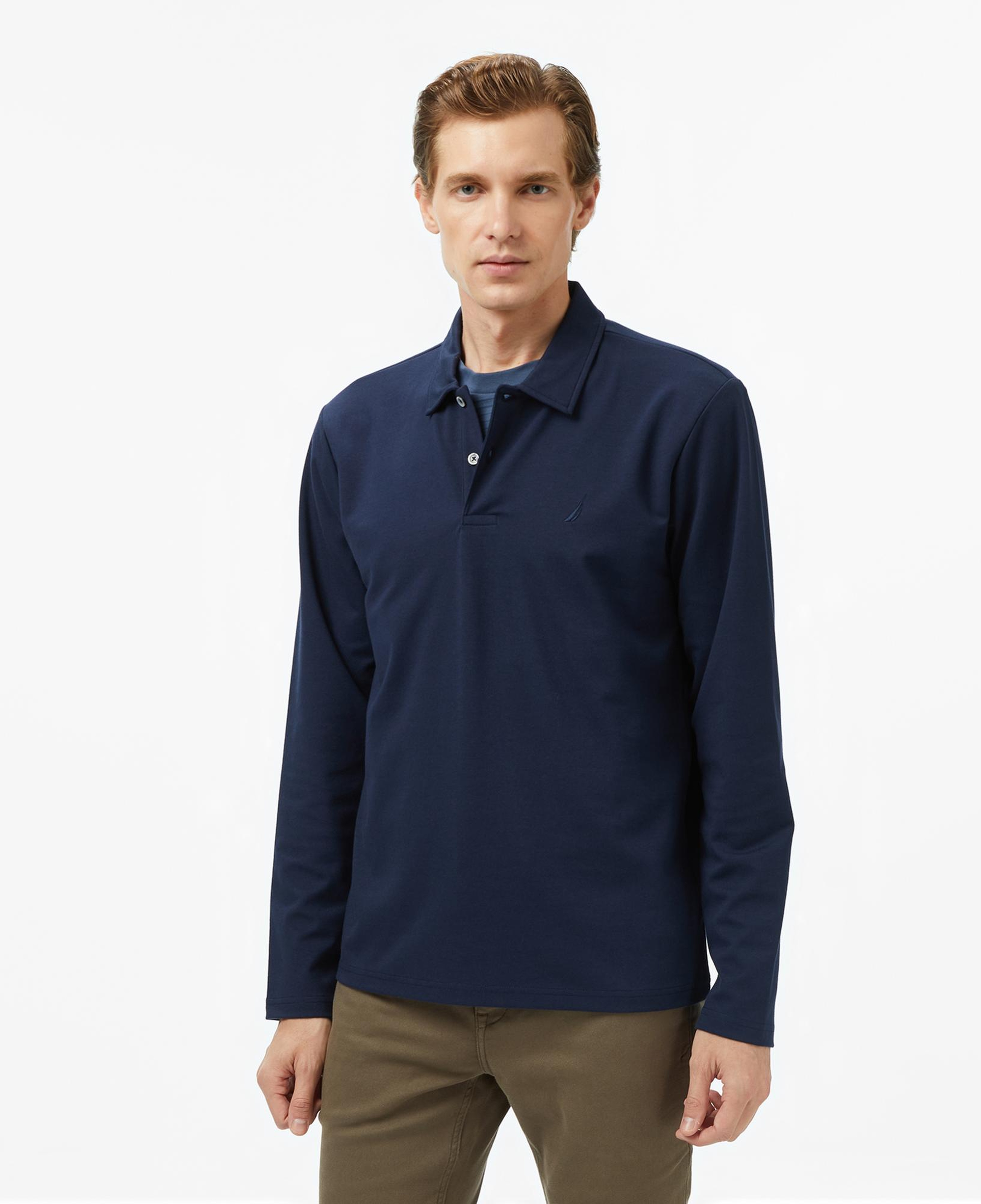 Nautica Erkek Lacivert Classic Fit Uzun Kollu Polo Yaka T-Shirt
