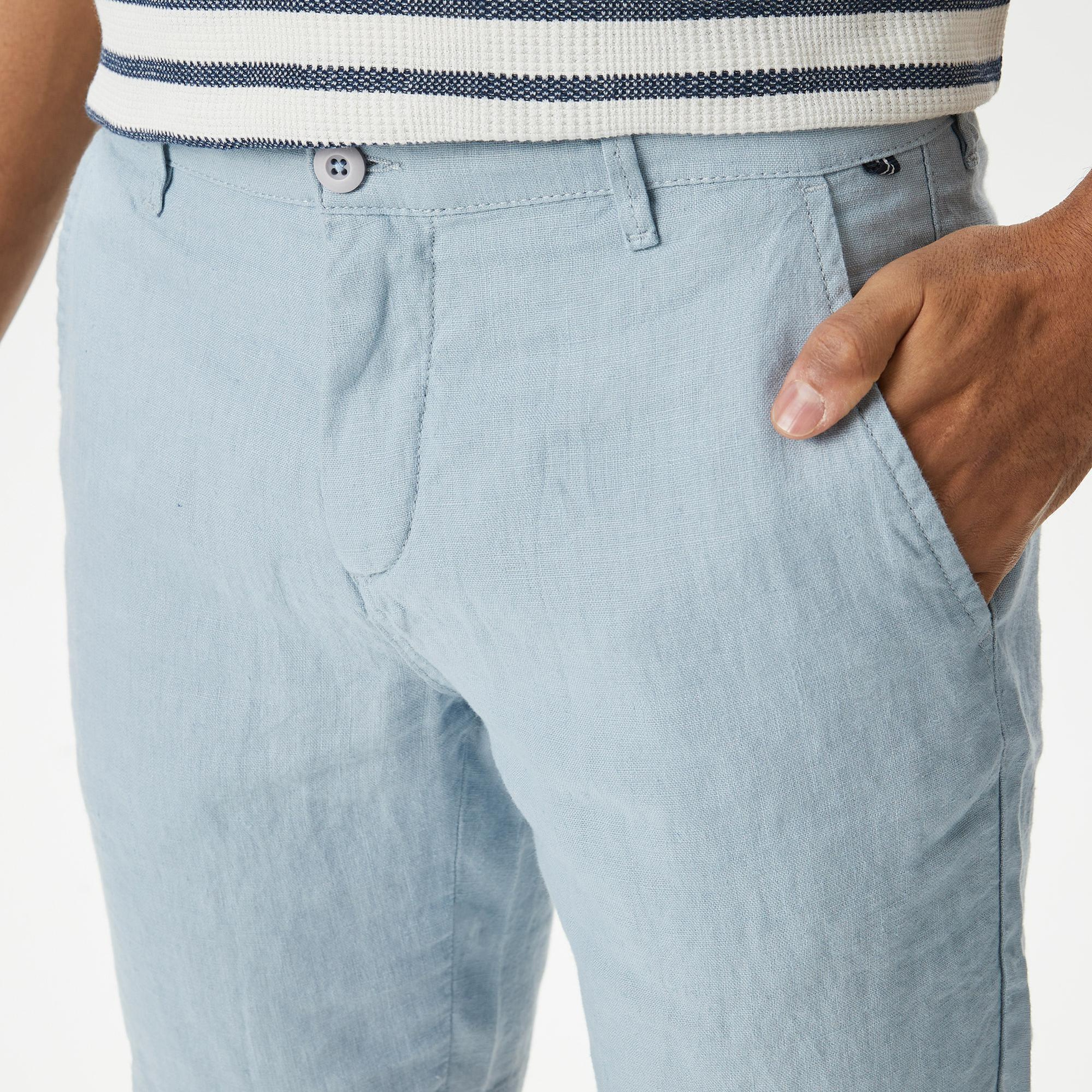 Nautica Erkek Mavi Slim Fit Keten Şort