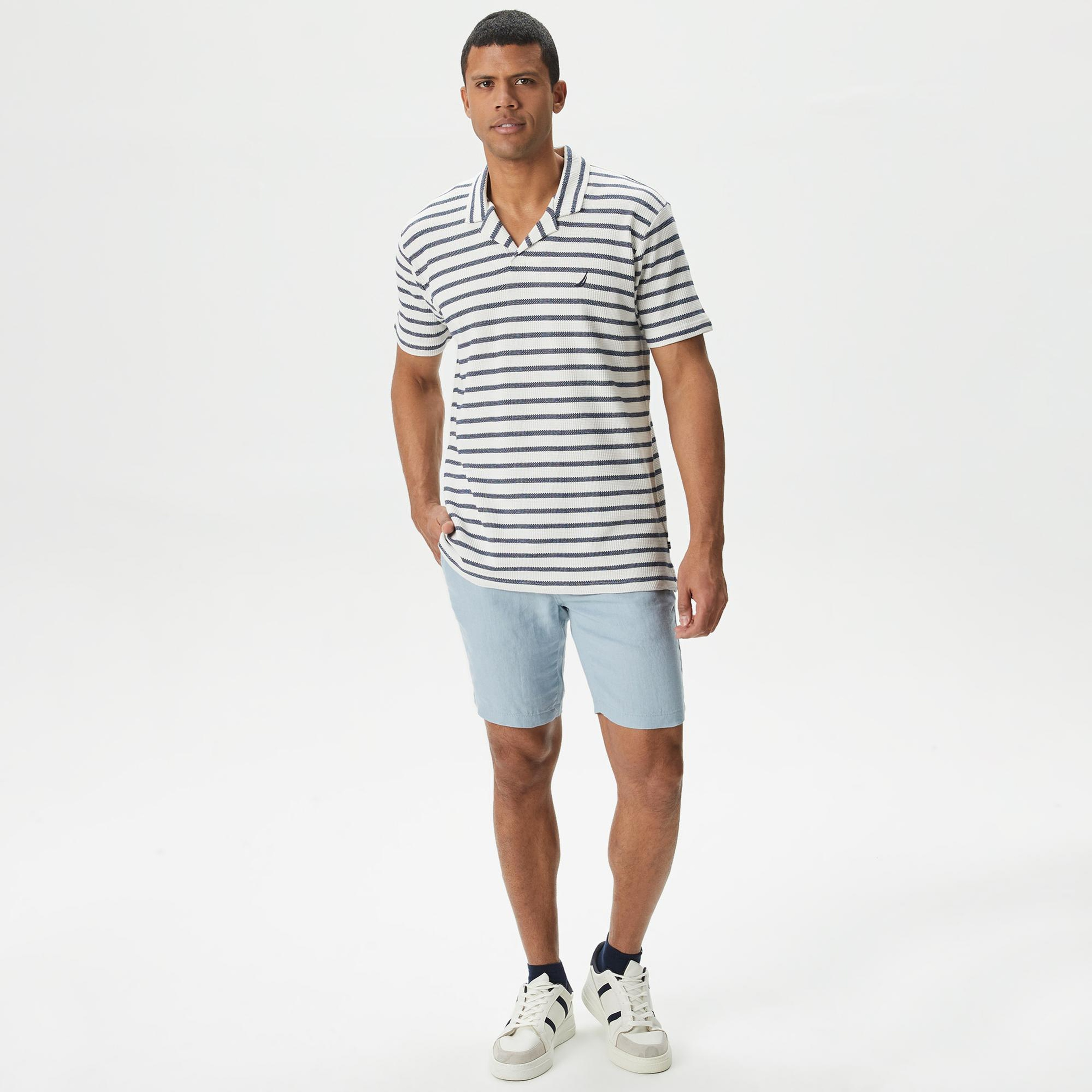 Nautica Erkek Mavi Slim Fit Keten Şort