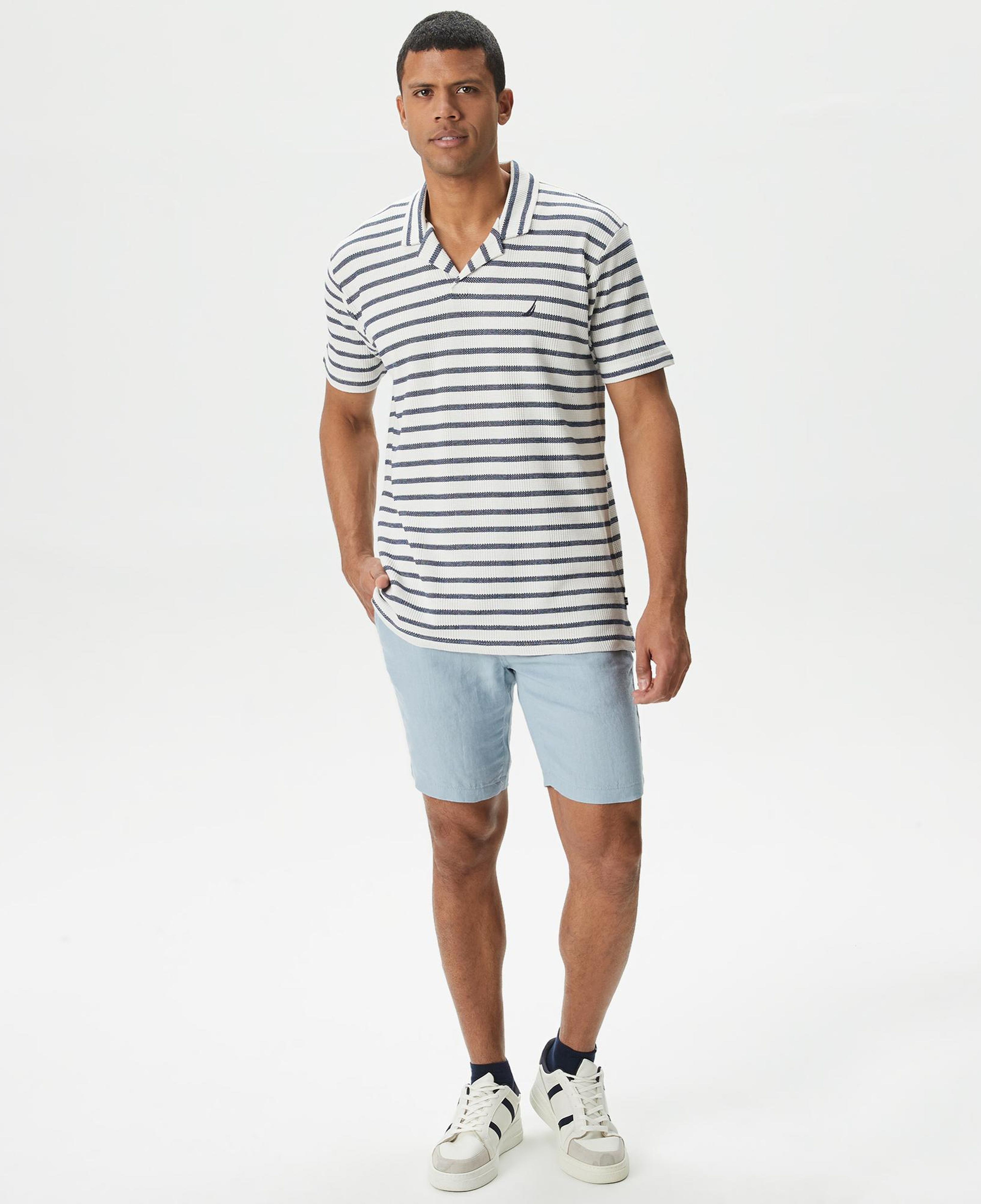 Nautica Erkek Mavi Slim Fit Keten Şort