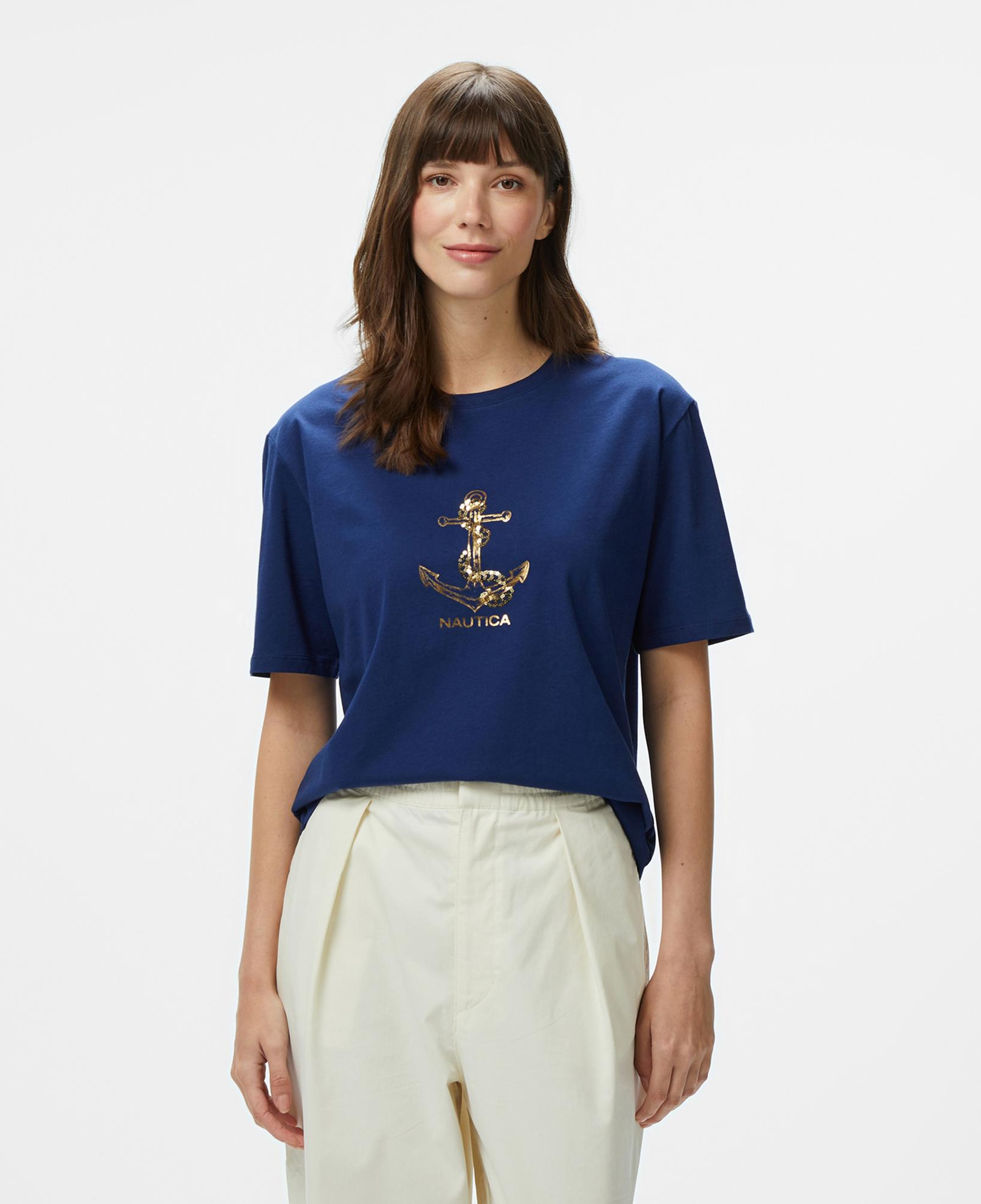 Nautica Kadın Lacivert Regular Fit Nakışlı T-Shirt